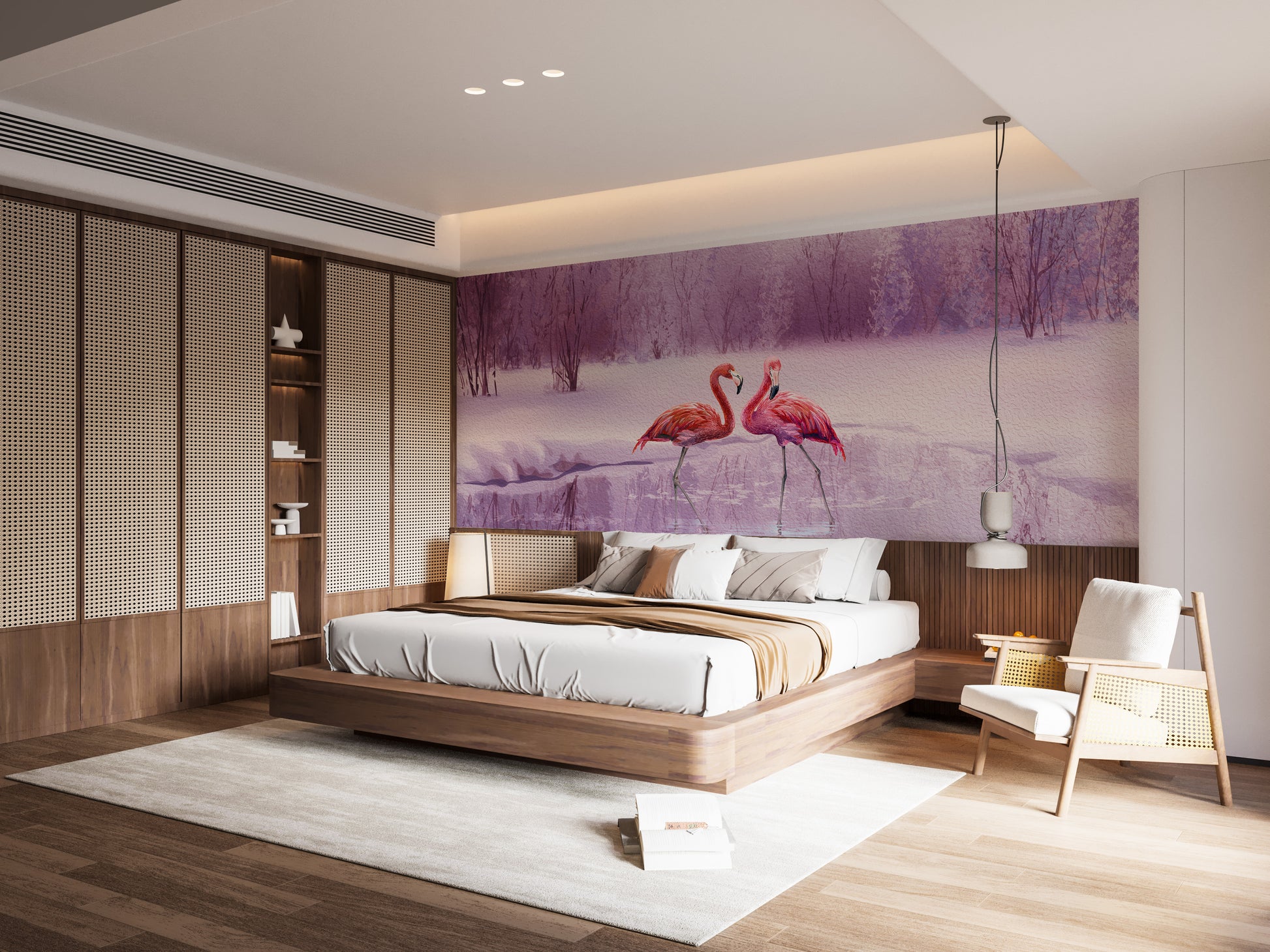 Serene Flamingos Wallpaper Mural by the Water