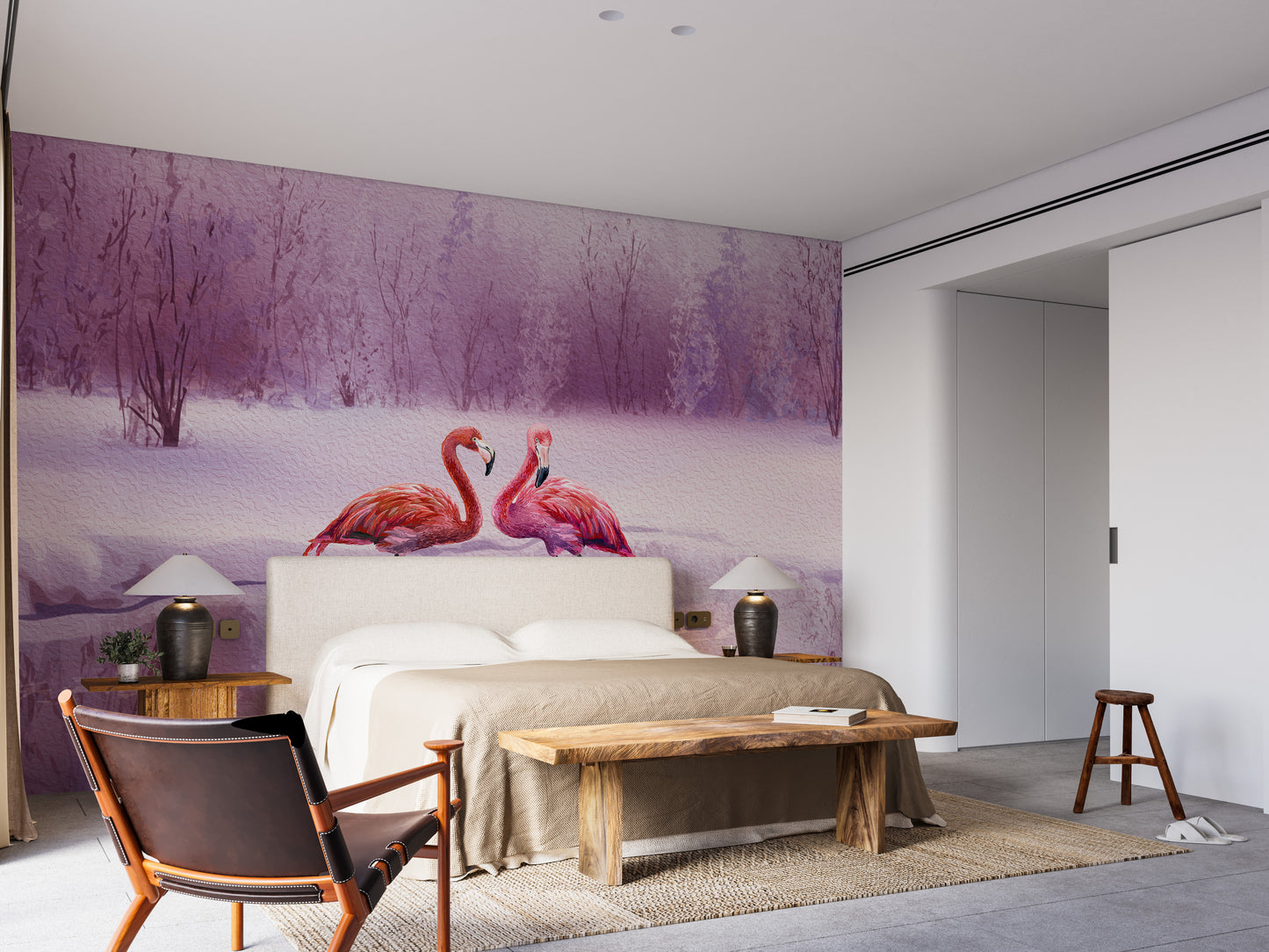 Flamingos and Water Scene Wallpaper Mural