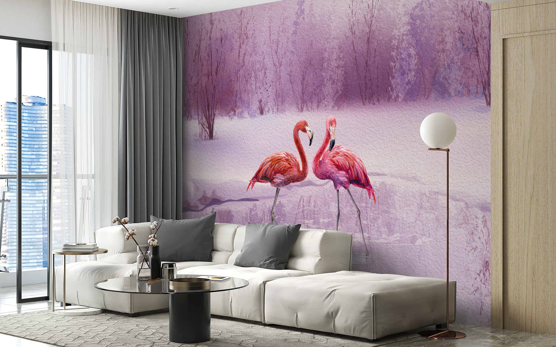 Pink Flamingos Wallpaper Mural by the Water