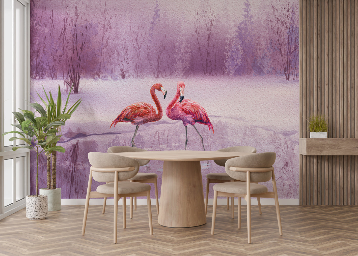 Pink Flamingos Nature View Wall Mural