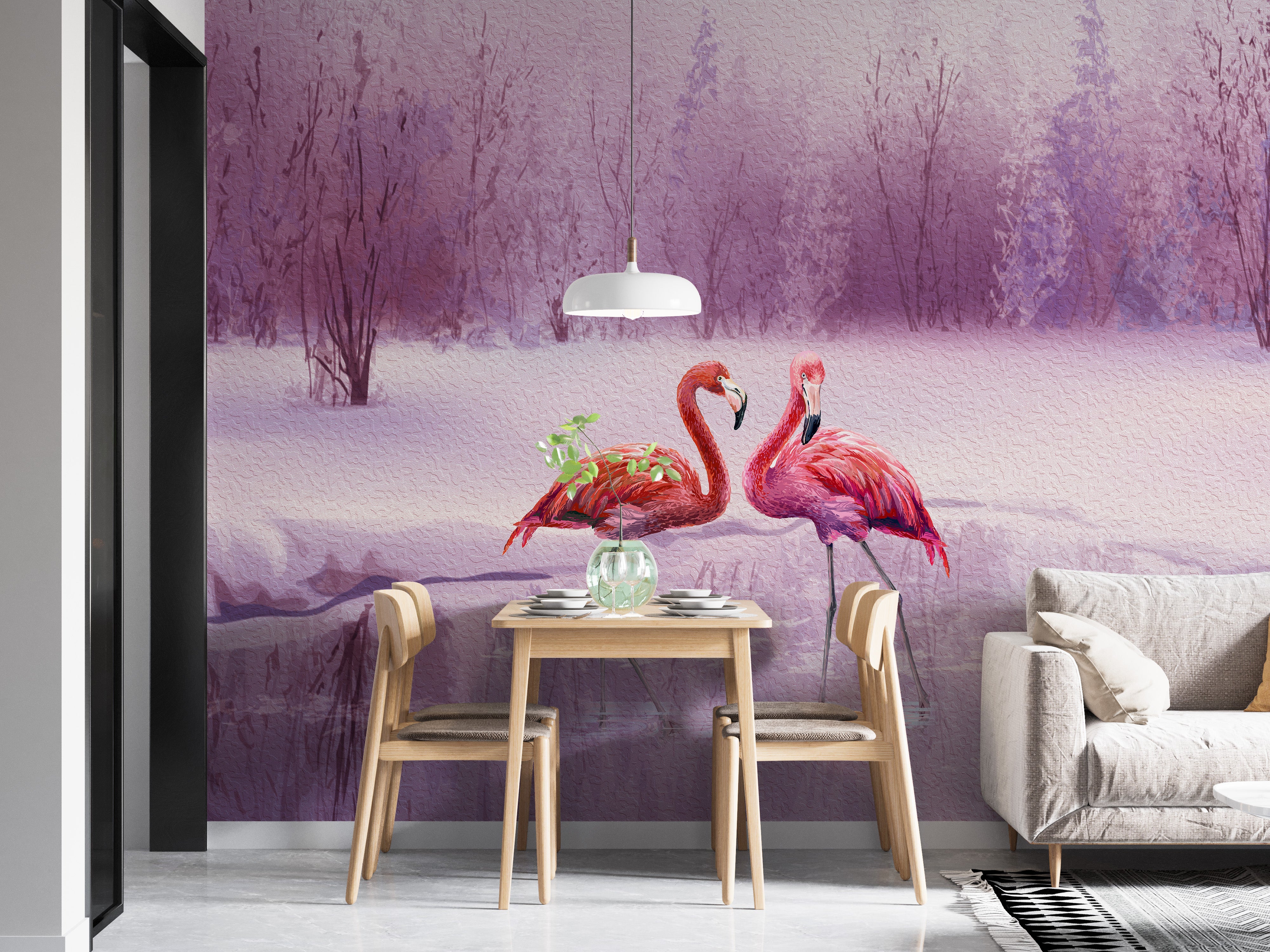 Flamingos and Calm Water Wallpaper Mural