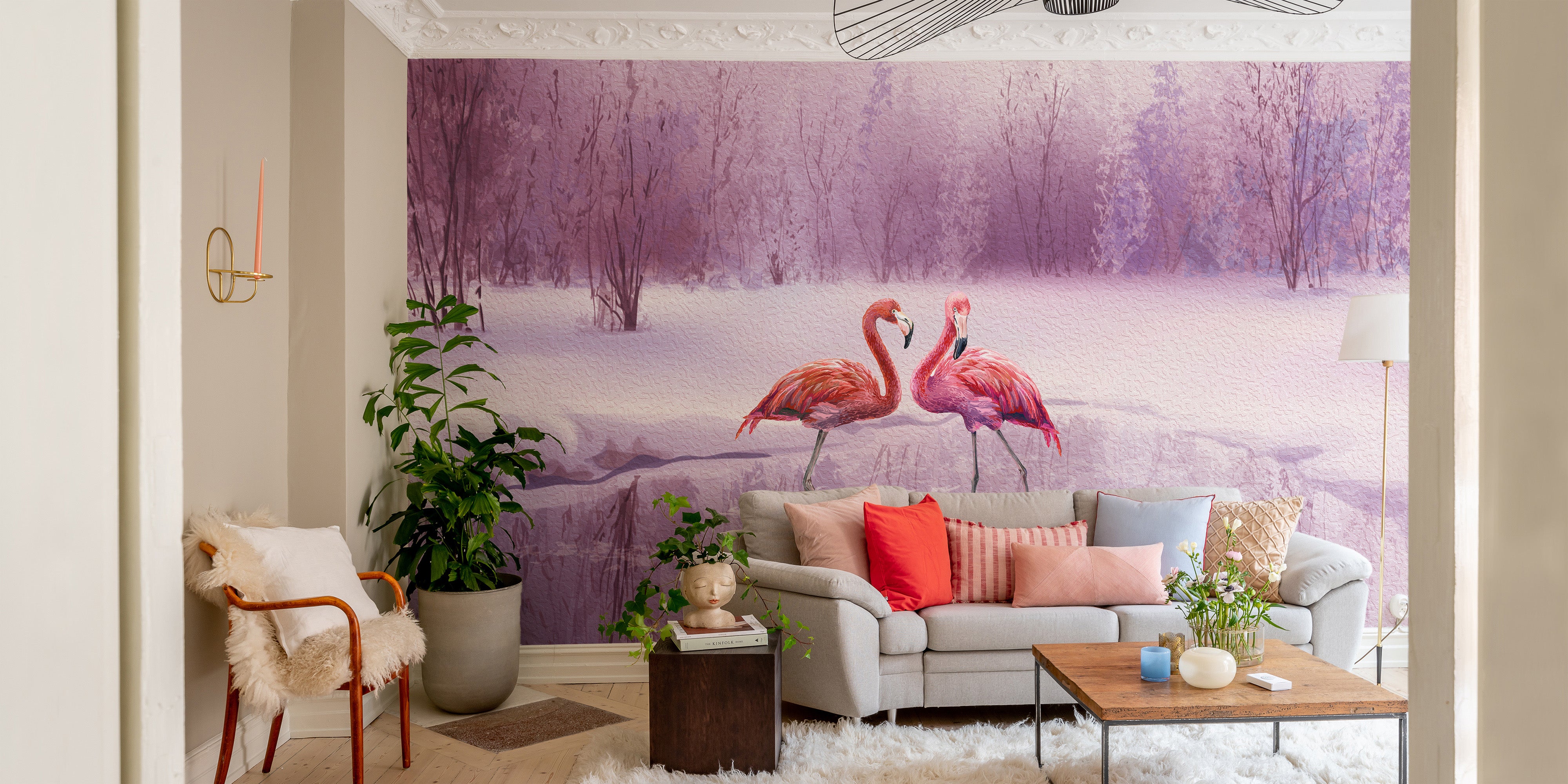 Flamingos in Nature Wallpaper Mural