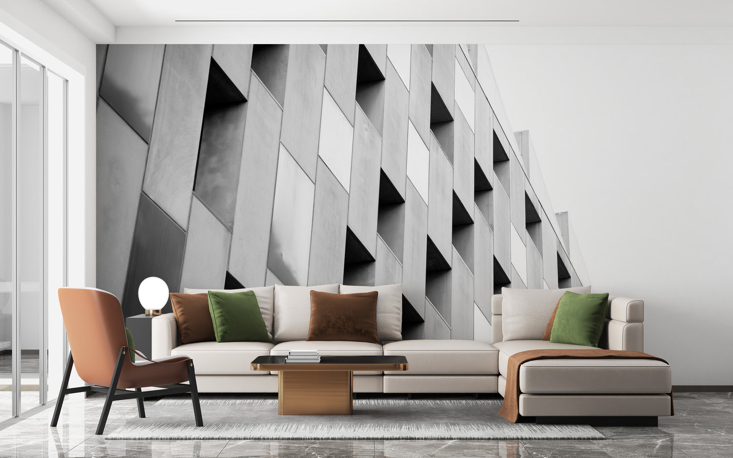 Black and White Geometric Structure Wall Mural
