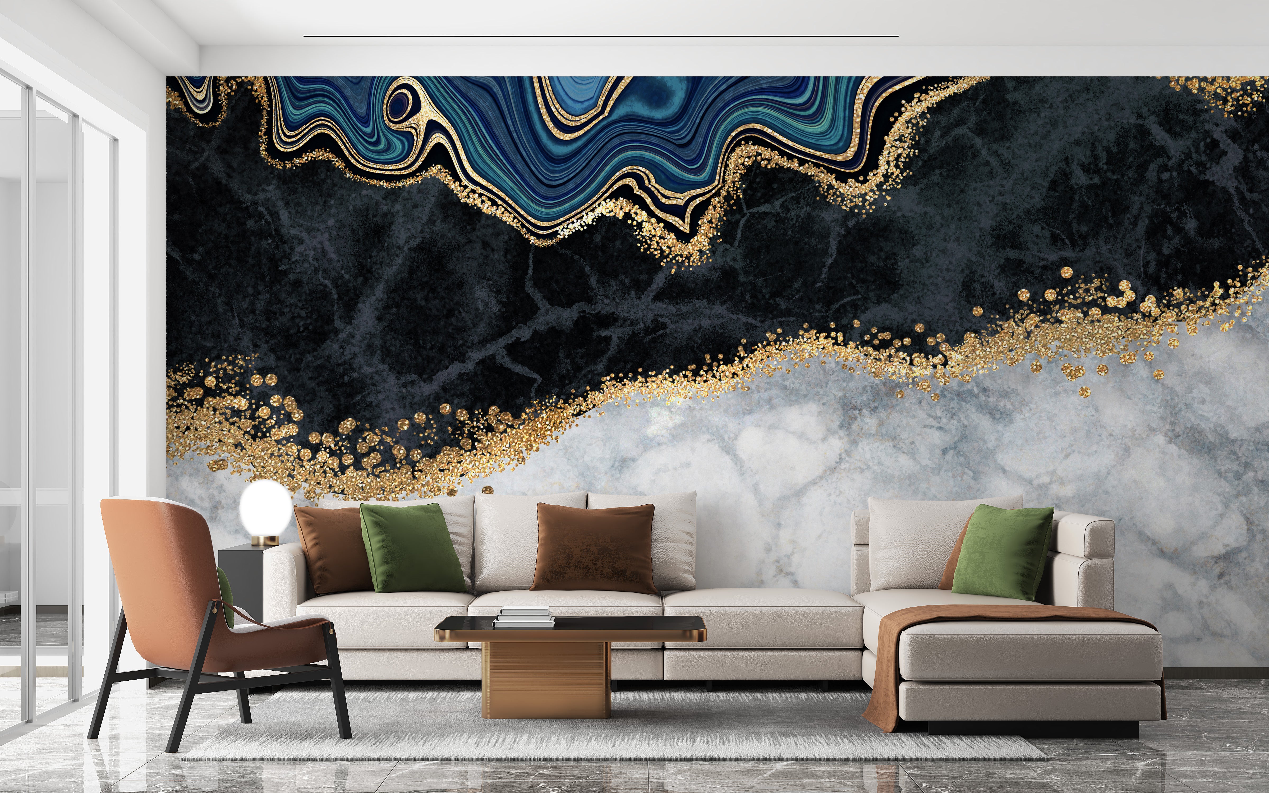 Blue and Gold Marble Texture Wall Mural