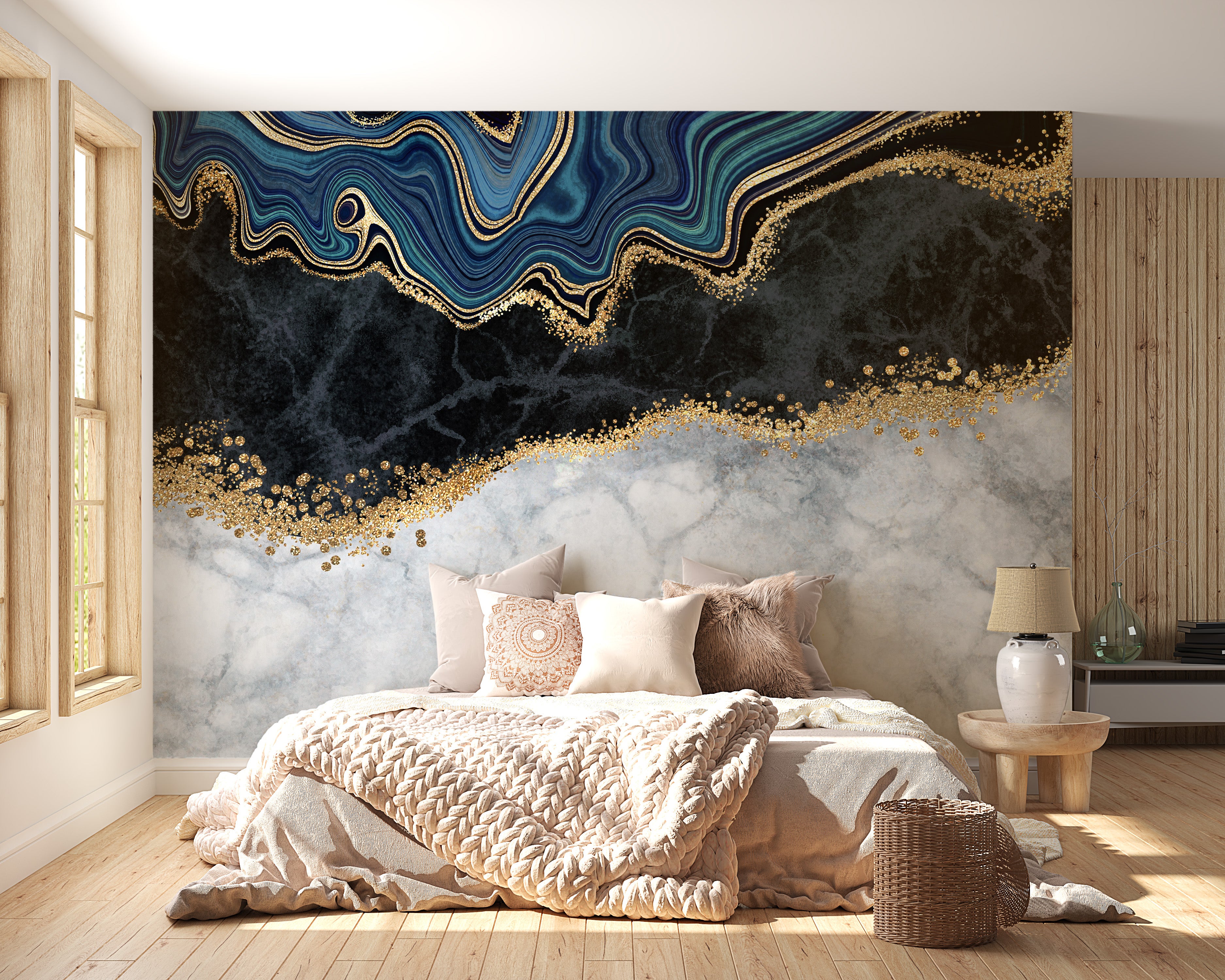 Blue and Gold Marble Art Wall Mural
