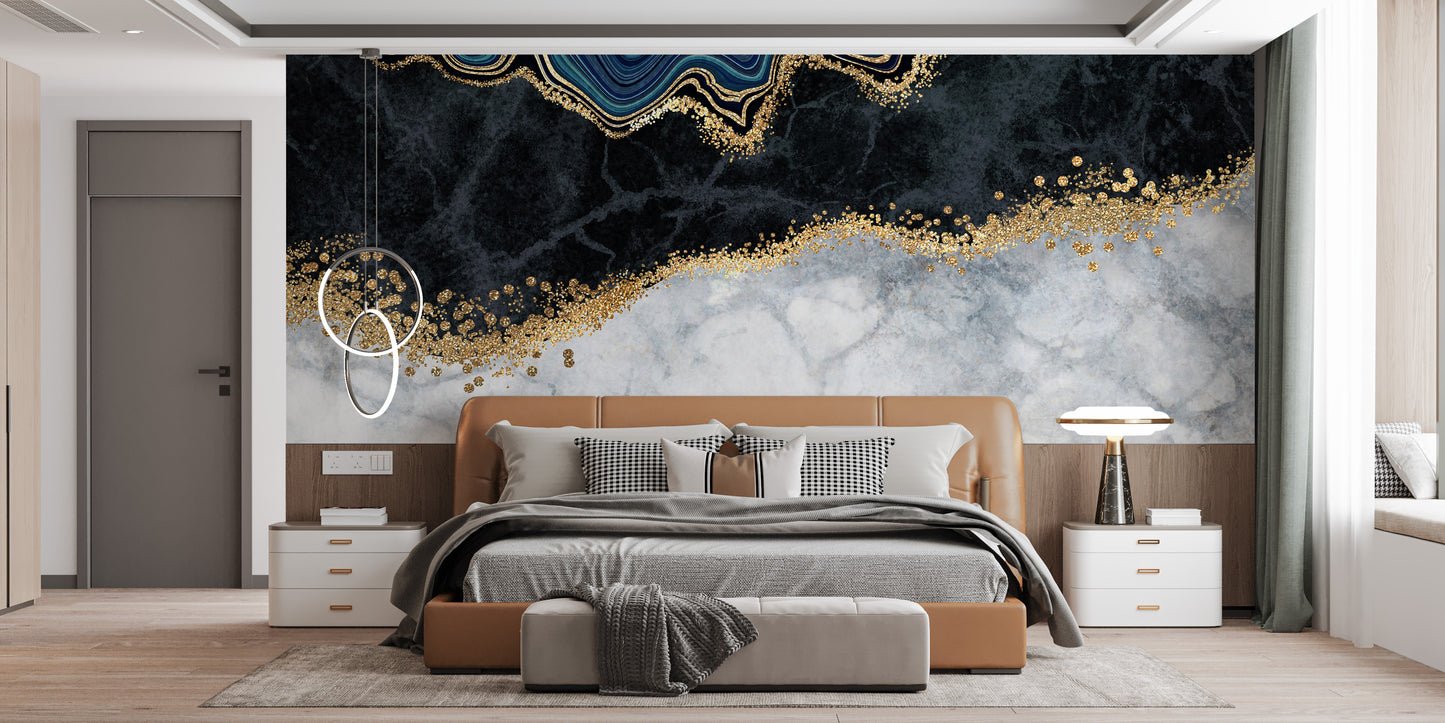 Elegant Blue and Gold Marble Wallpaper Mural