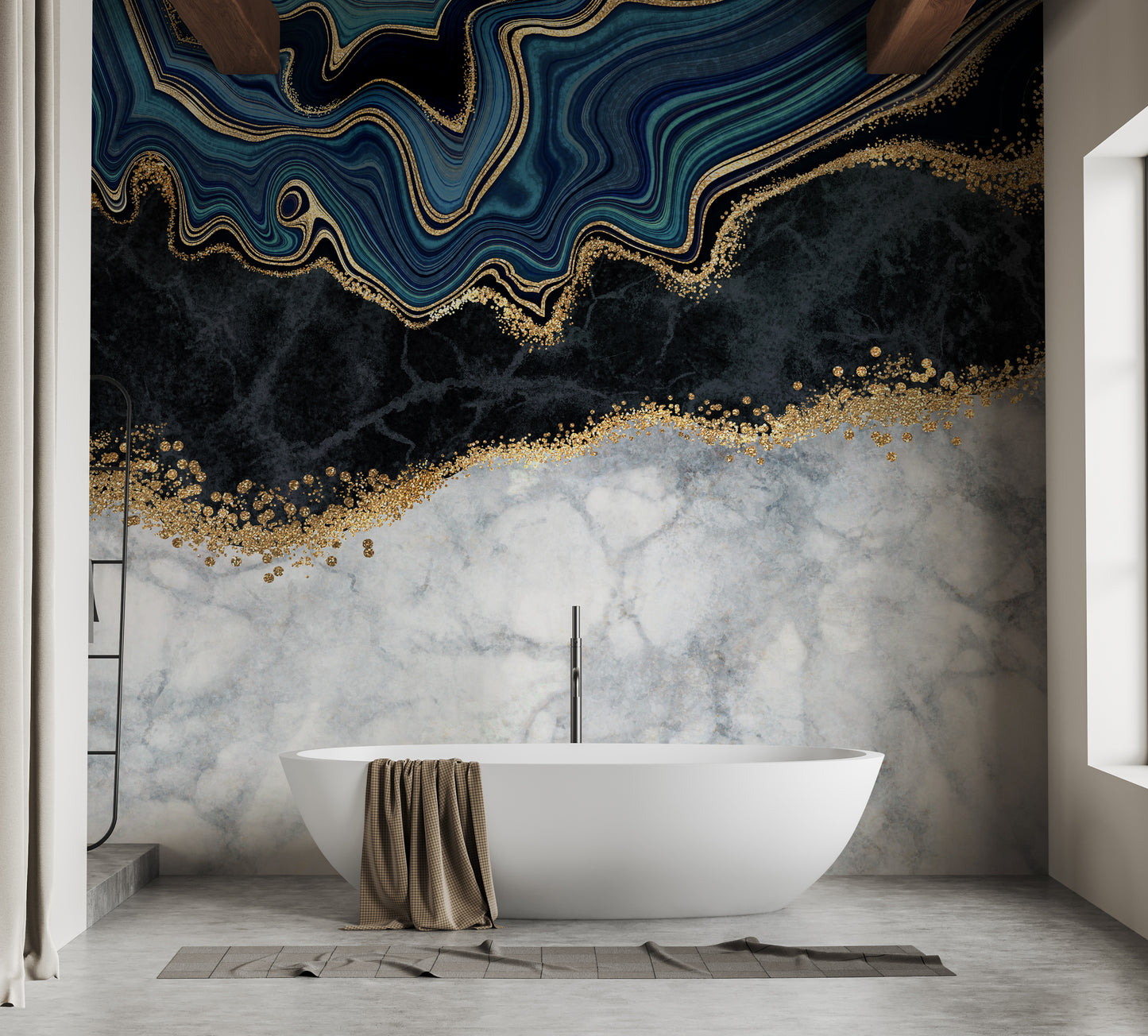 Blue and Gold Marbled Elegance Wallpaper Mural