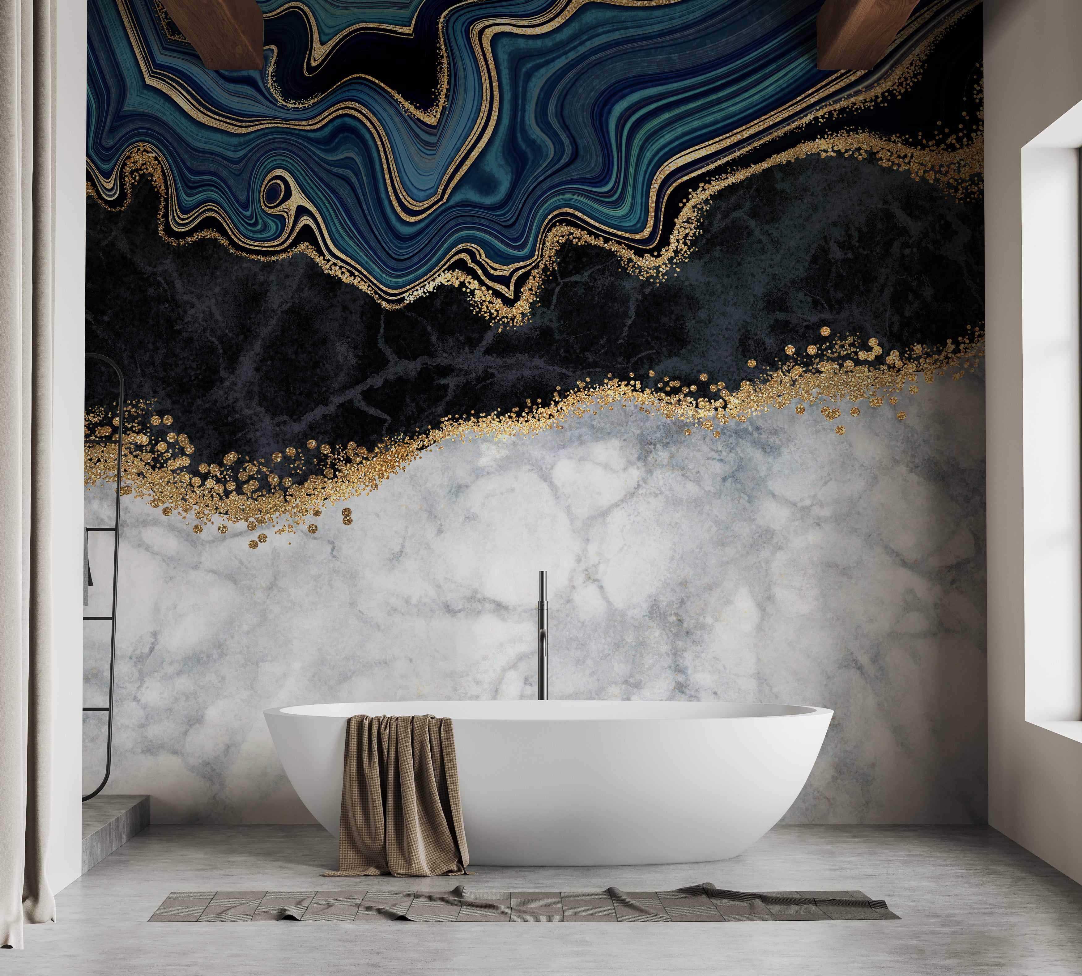 Blue and Gold Marbled Elegance Wallpaper Mural