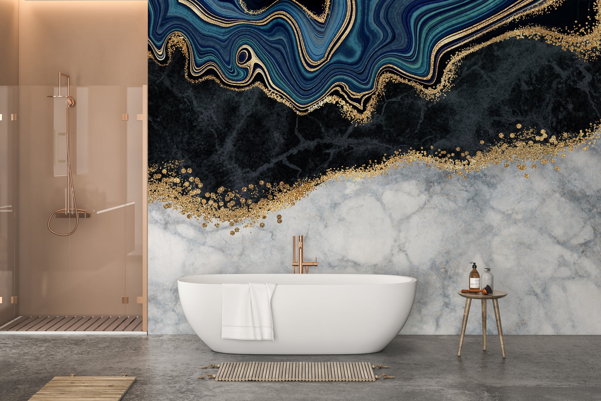 Luxe Blue and Gold Marble Wallpaper Mural