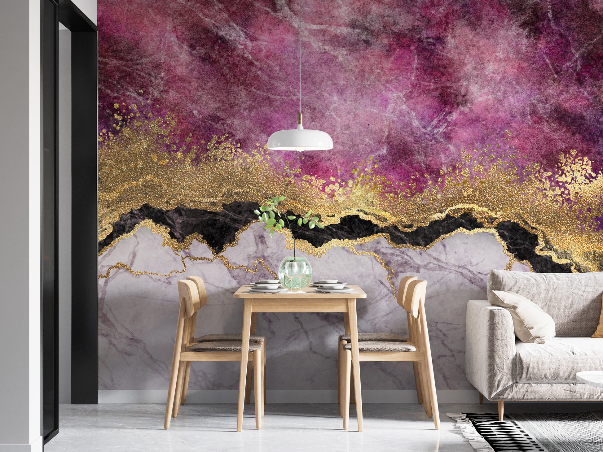 Polished Pink Pearlstone Marble Wall Mural
