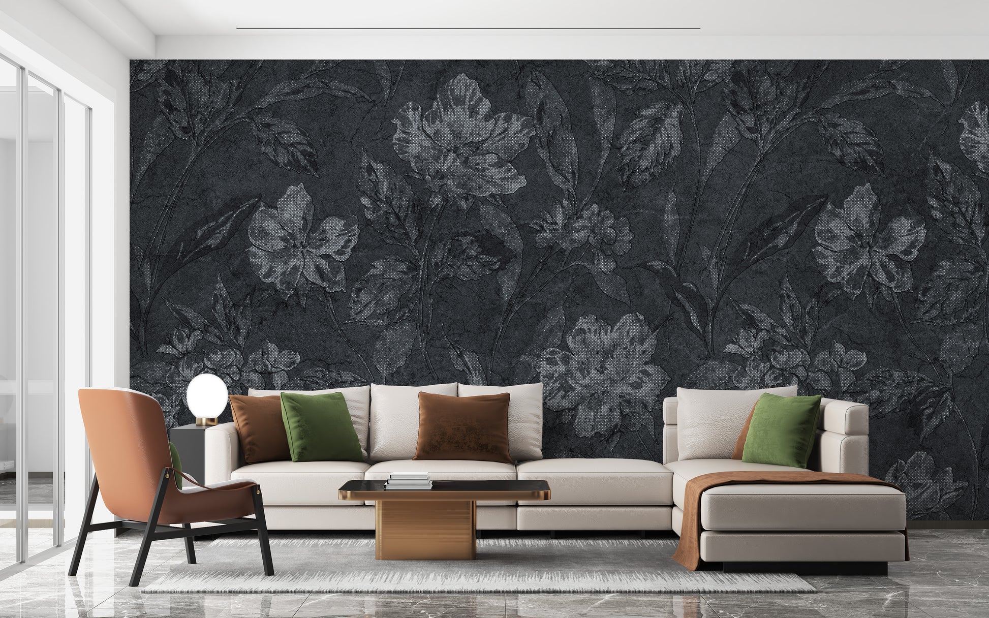 Beautiful Flowers on Black Background Wall Mural