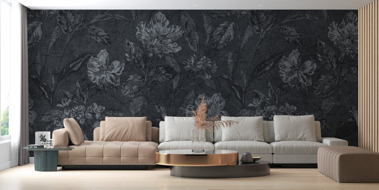 Black and Floral Pattern Wallpaper Mural