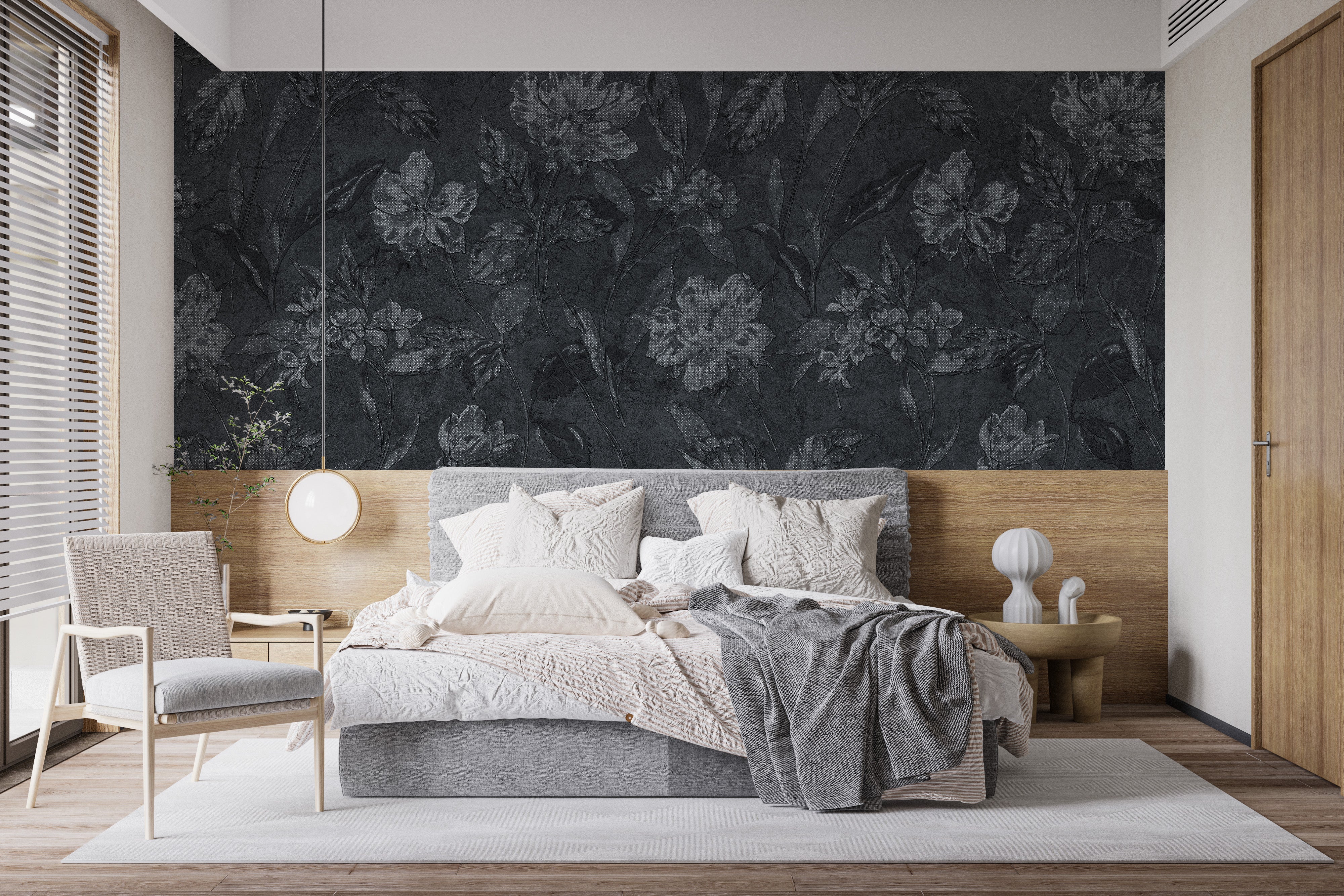 Black Background with Floral Motif Wall Mural
