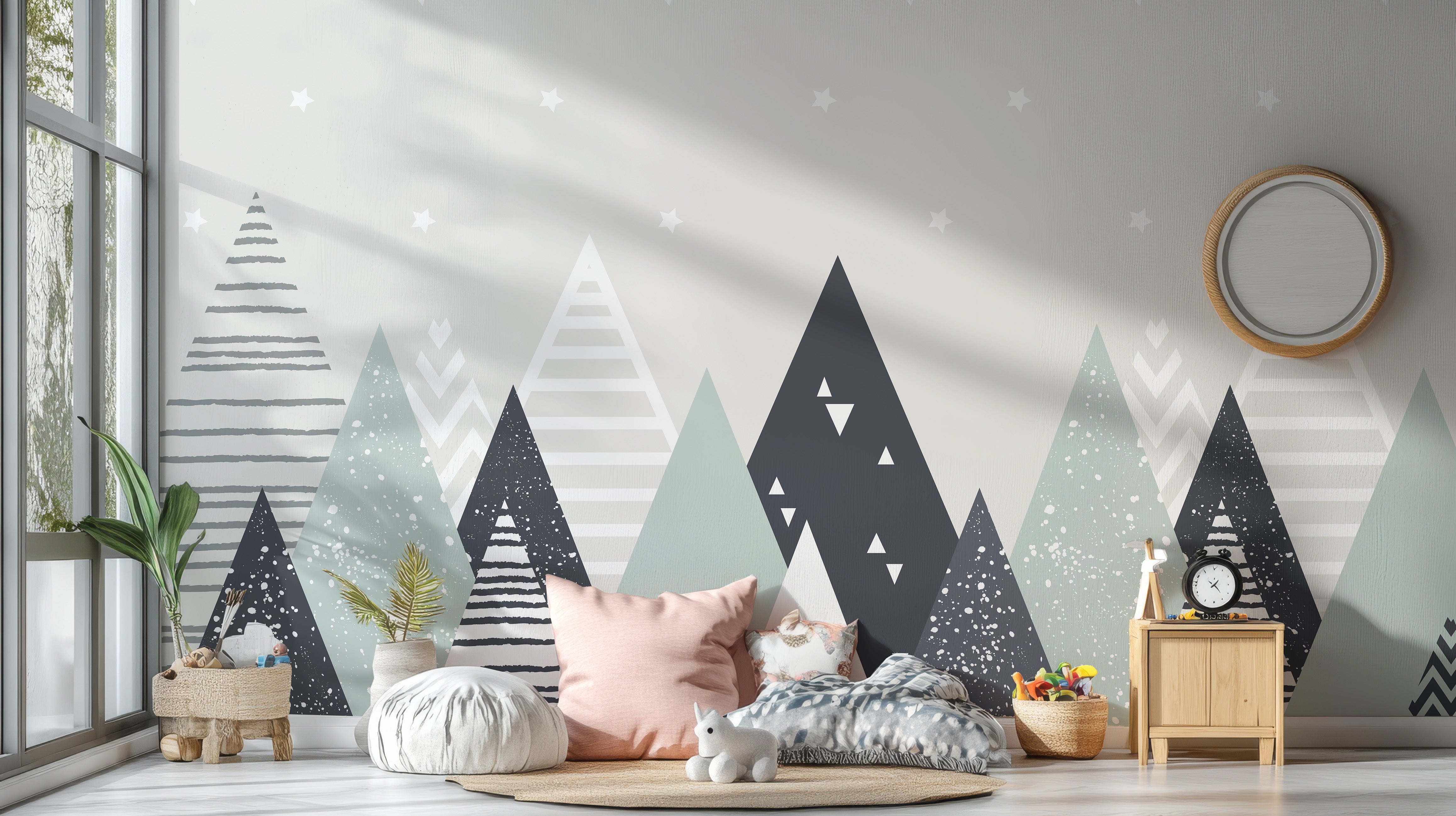 Elegant Peel & Stick Triangle Patterns Wallpaper Mural