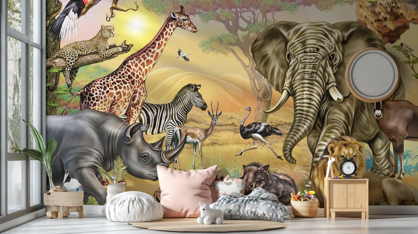 Zoo Safari African Animals Wallpaper Mural
