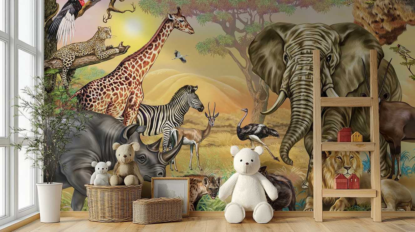 African Zoo Safari Wallpaper Mural
