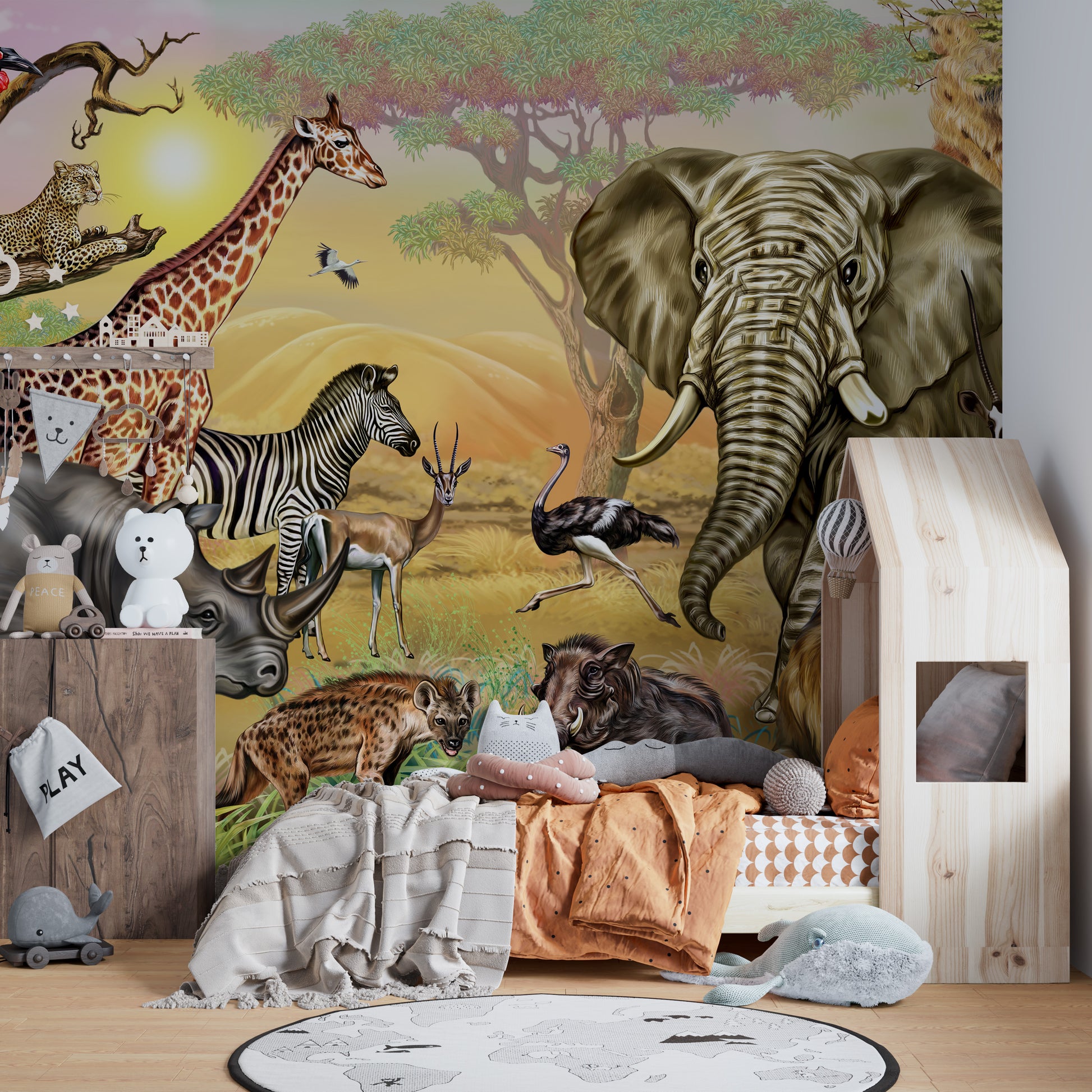 African Safari Zoo Wallpaper Mural Art
