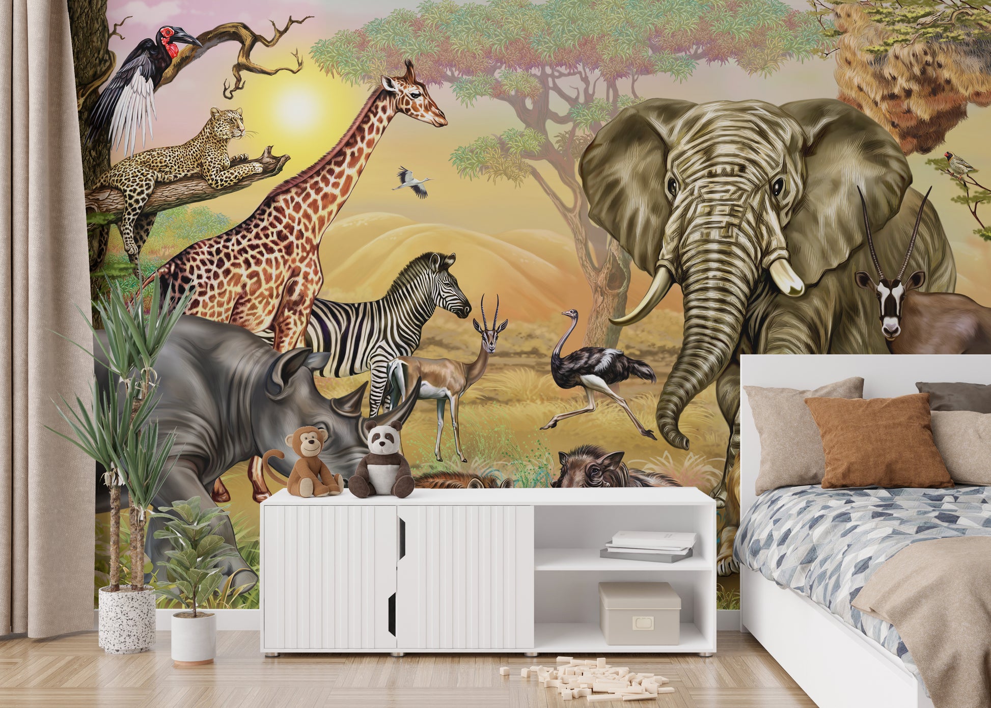 African Zoo Safari Mural Wallpaper Style
