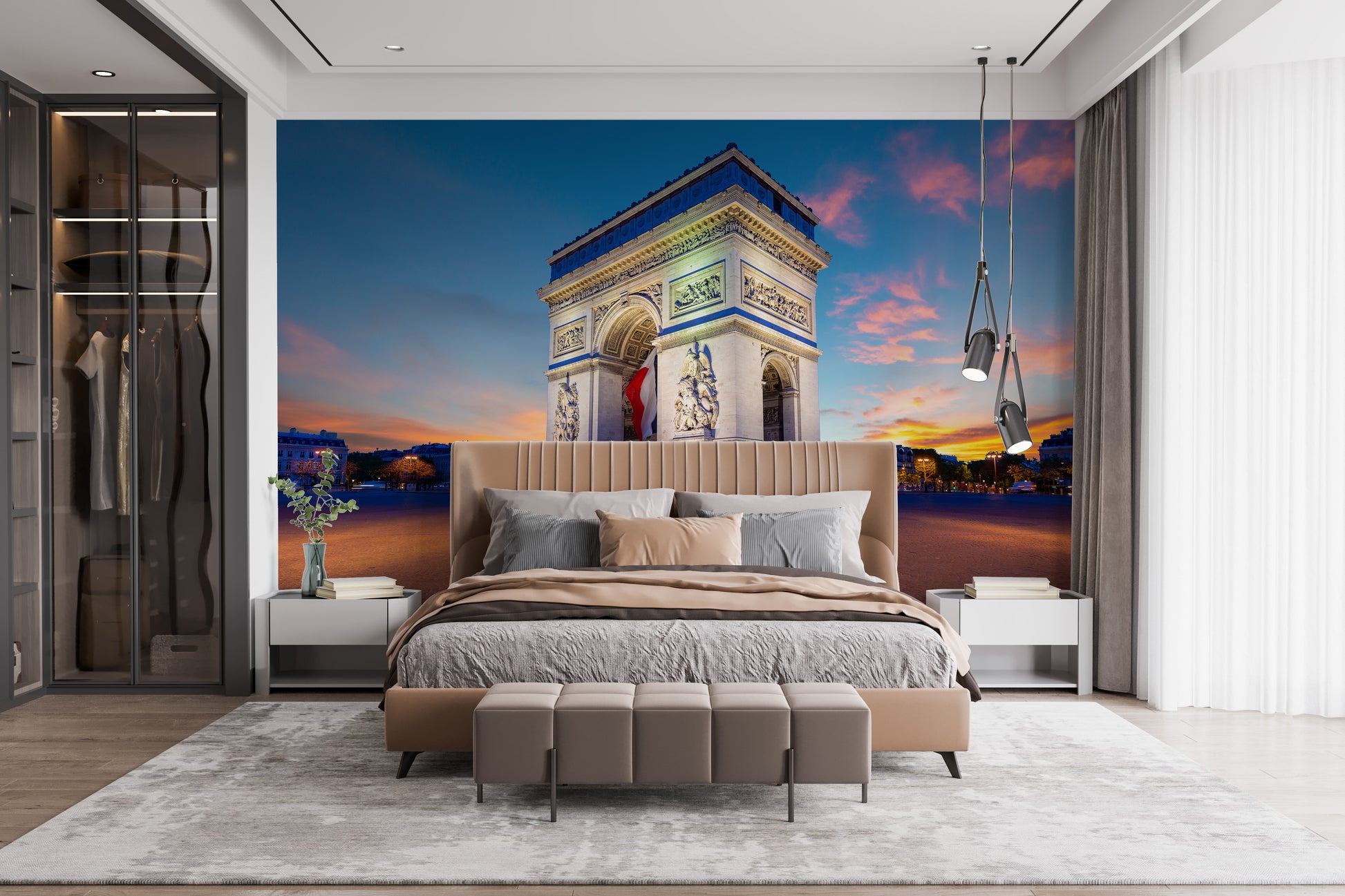 Arc de Triomphe Parisian Night Mural Design
