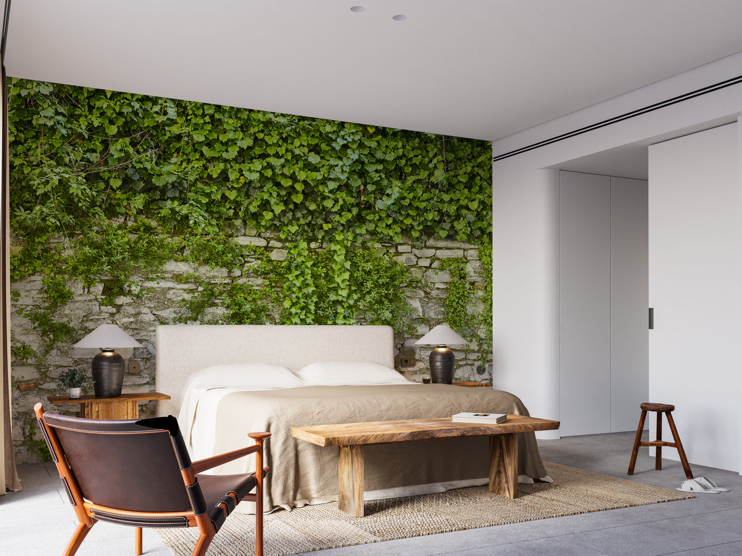 Fresh hanging green leaves wallpaper mural
