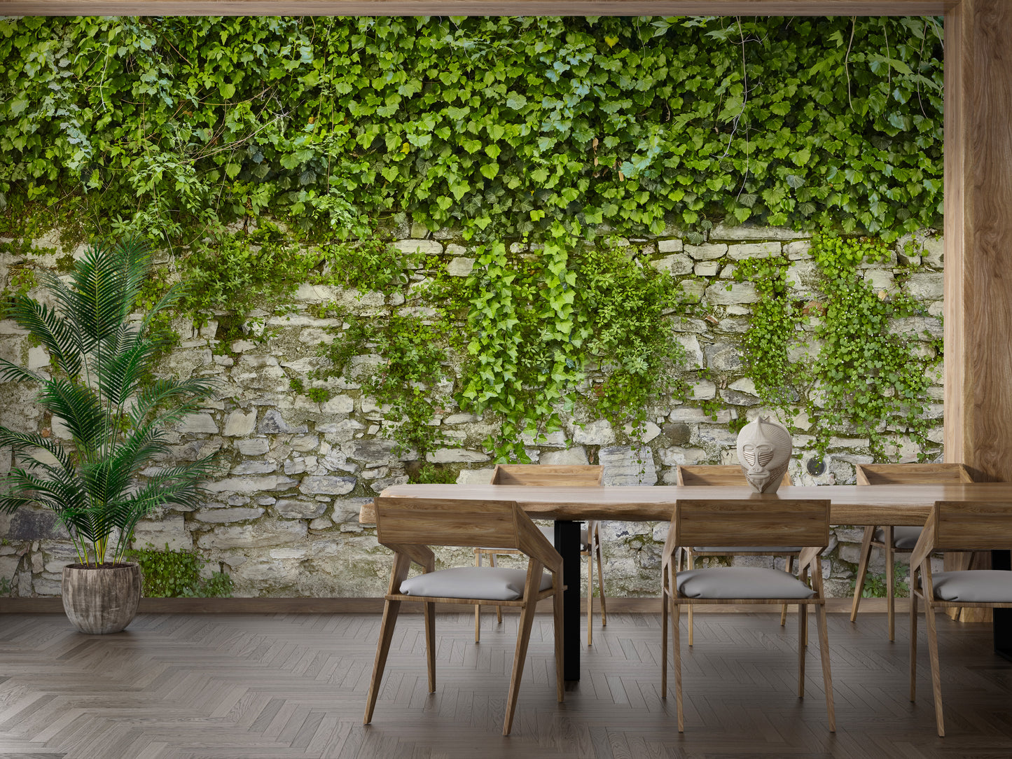 Serene Hanging Green Leaves Wallpaper Mural
