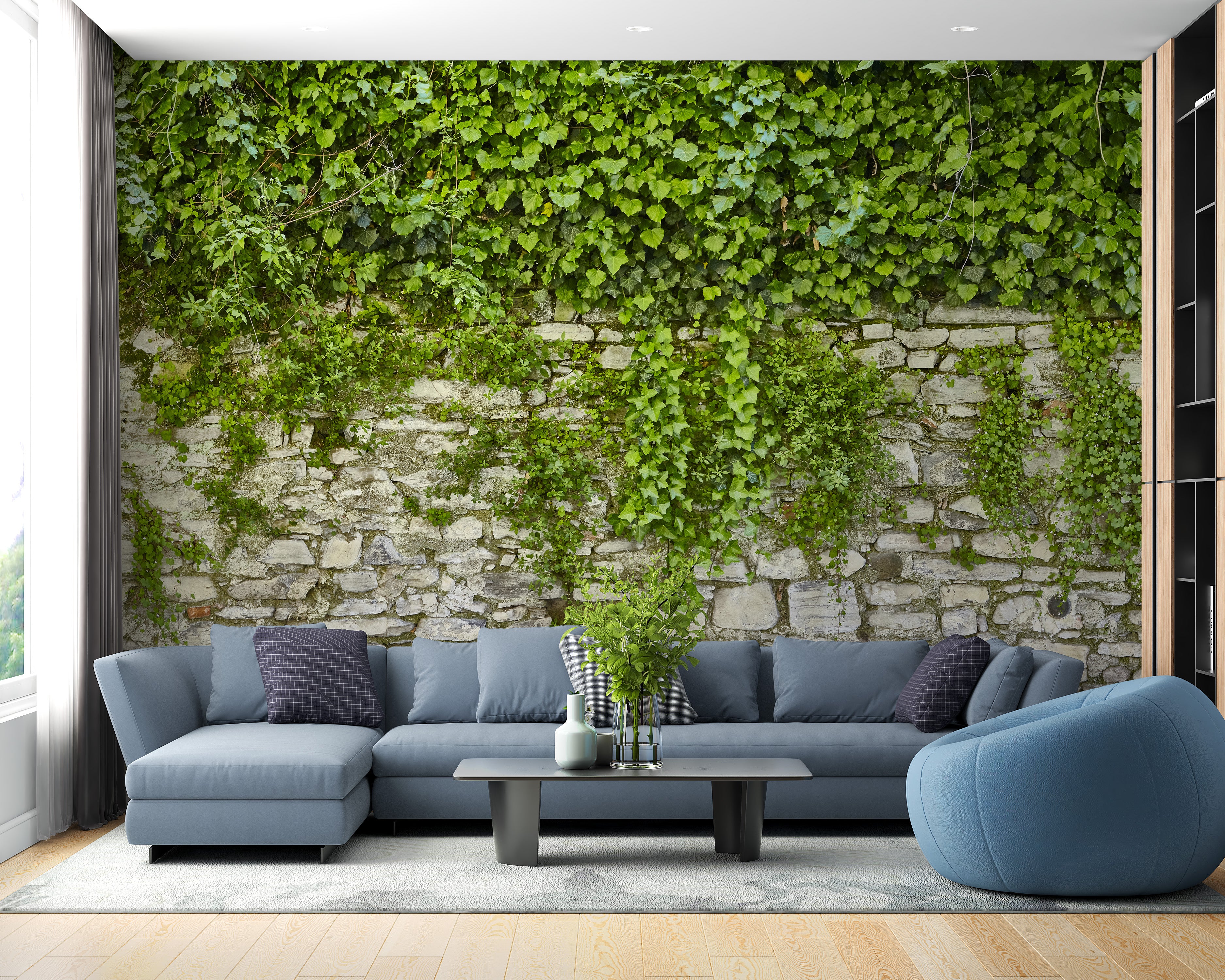 Vibrant Hanging Green Leaves Wallpaper Mural
