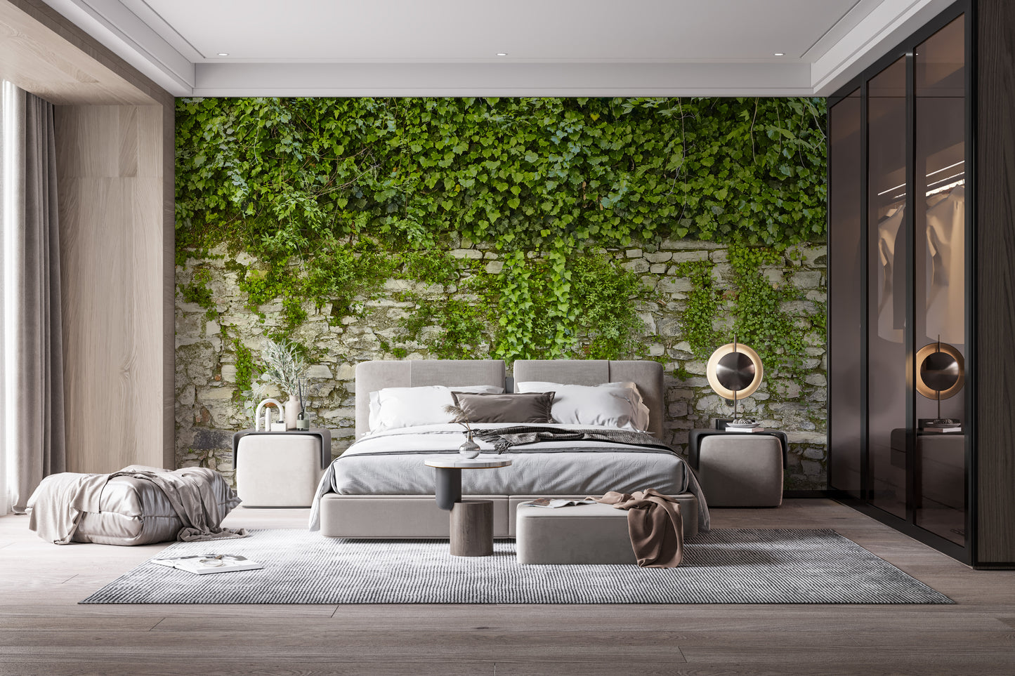 Tranquil Hanging Green Leaves Wallpaper Mural
