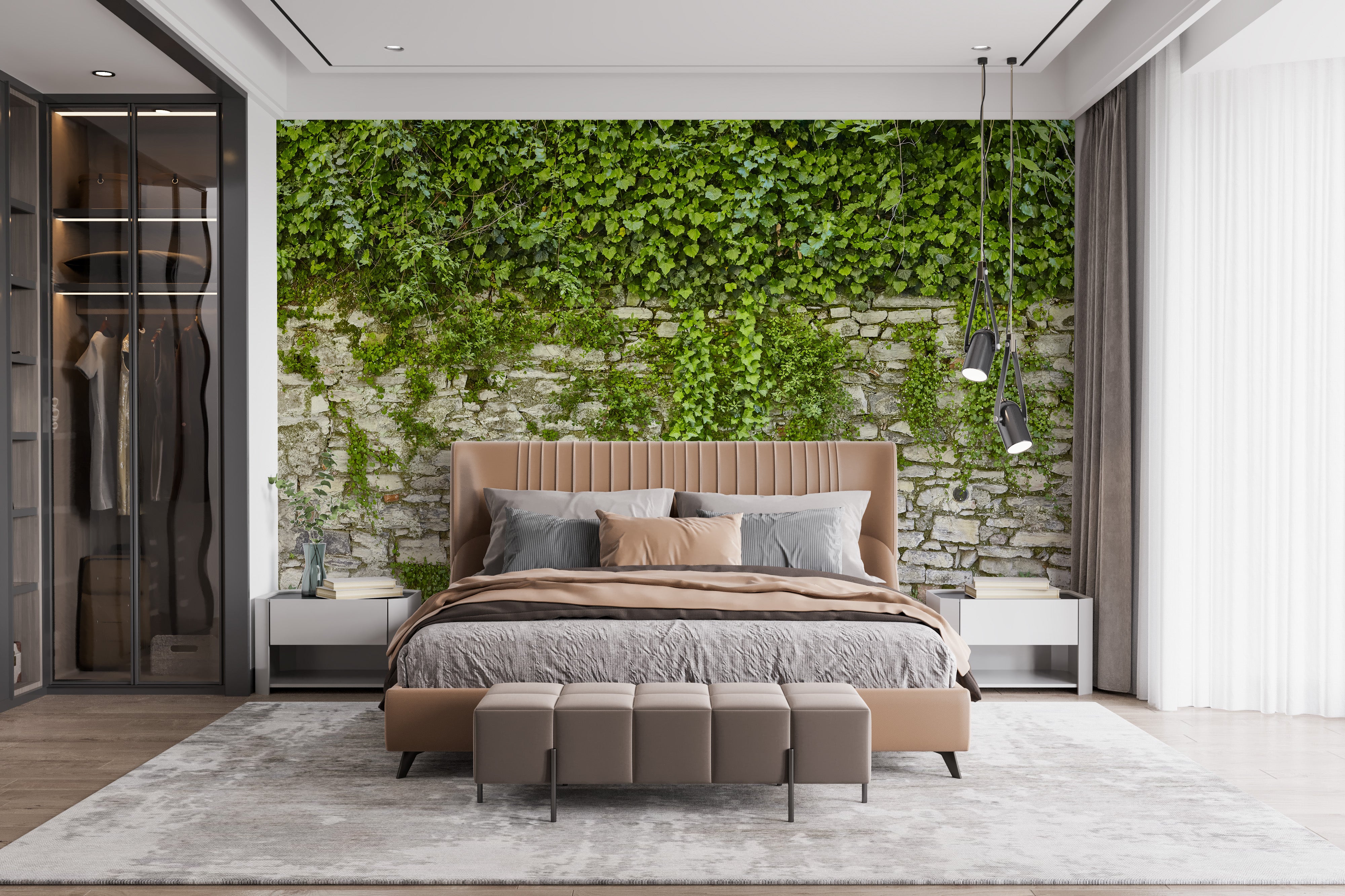 Natural Hanging Green Leaves Wallpaper Mural
