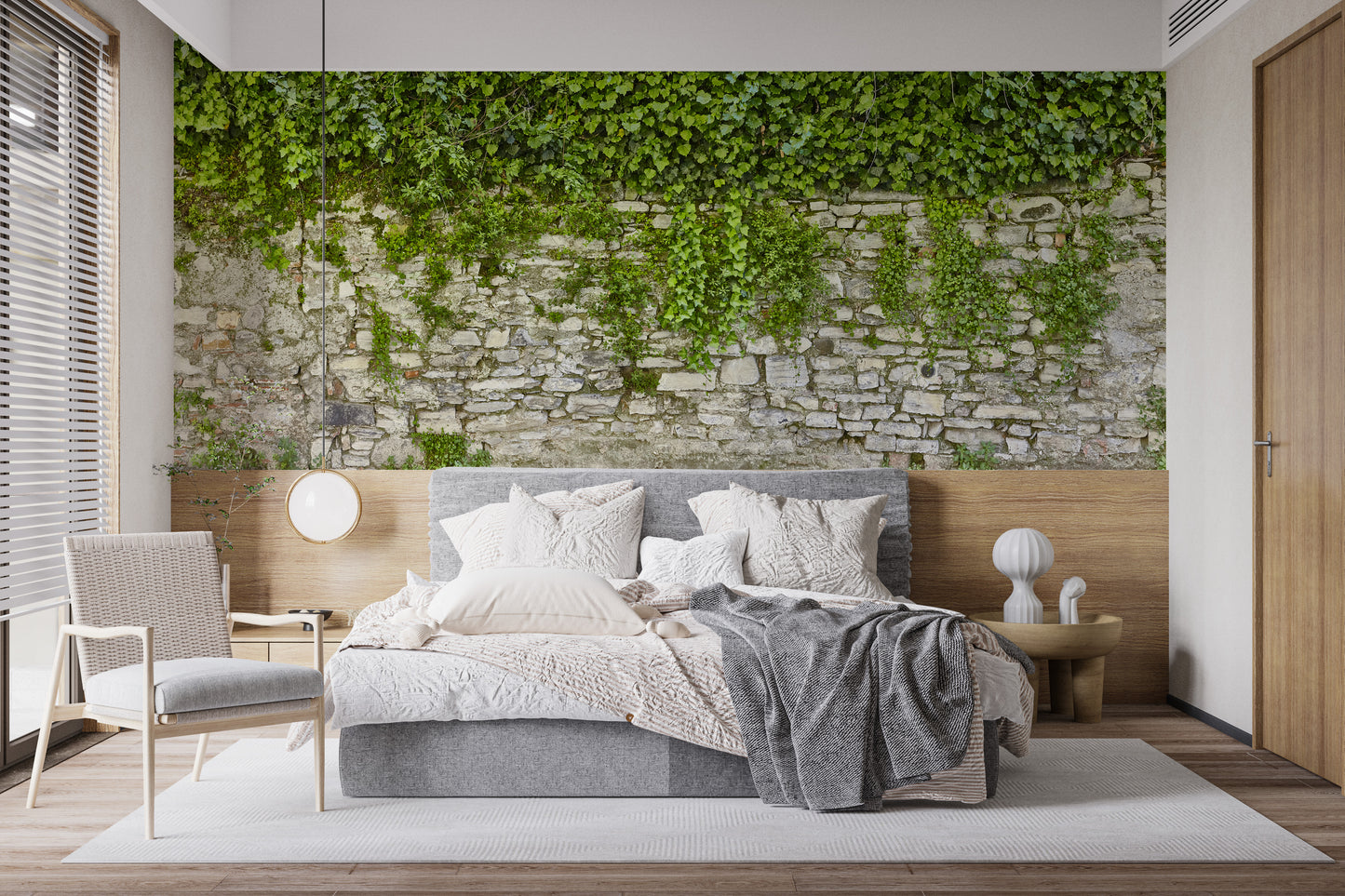 Elegant Hanging Green Leaves Wallpaper Mural
