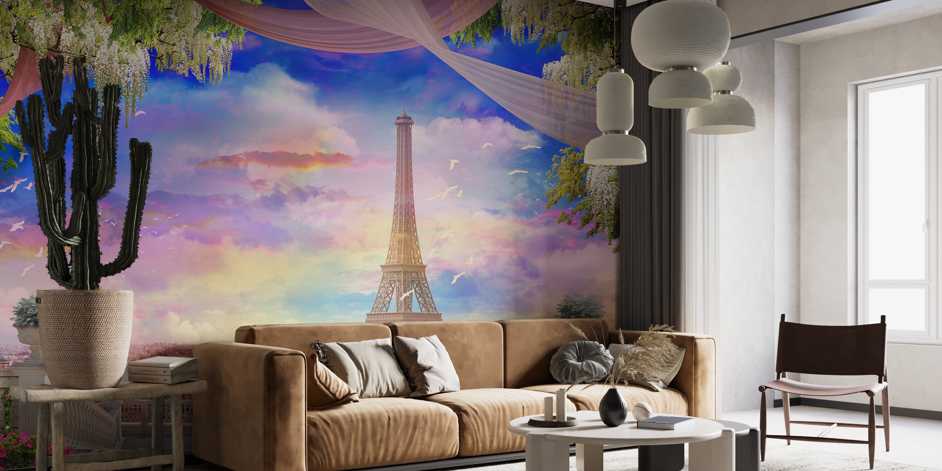 Paris Cityscape Blush Sunset Wallpaper Mural
