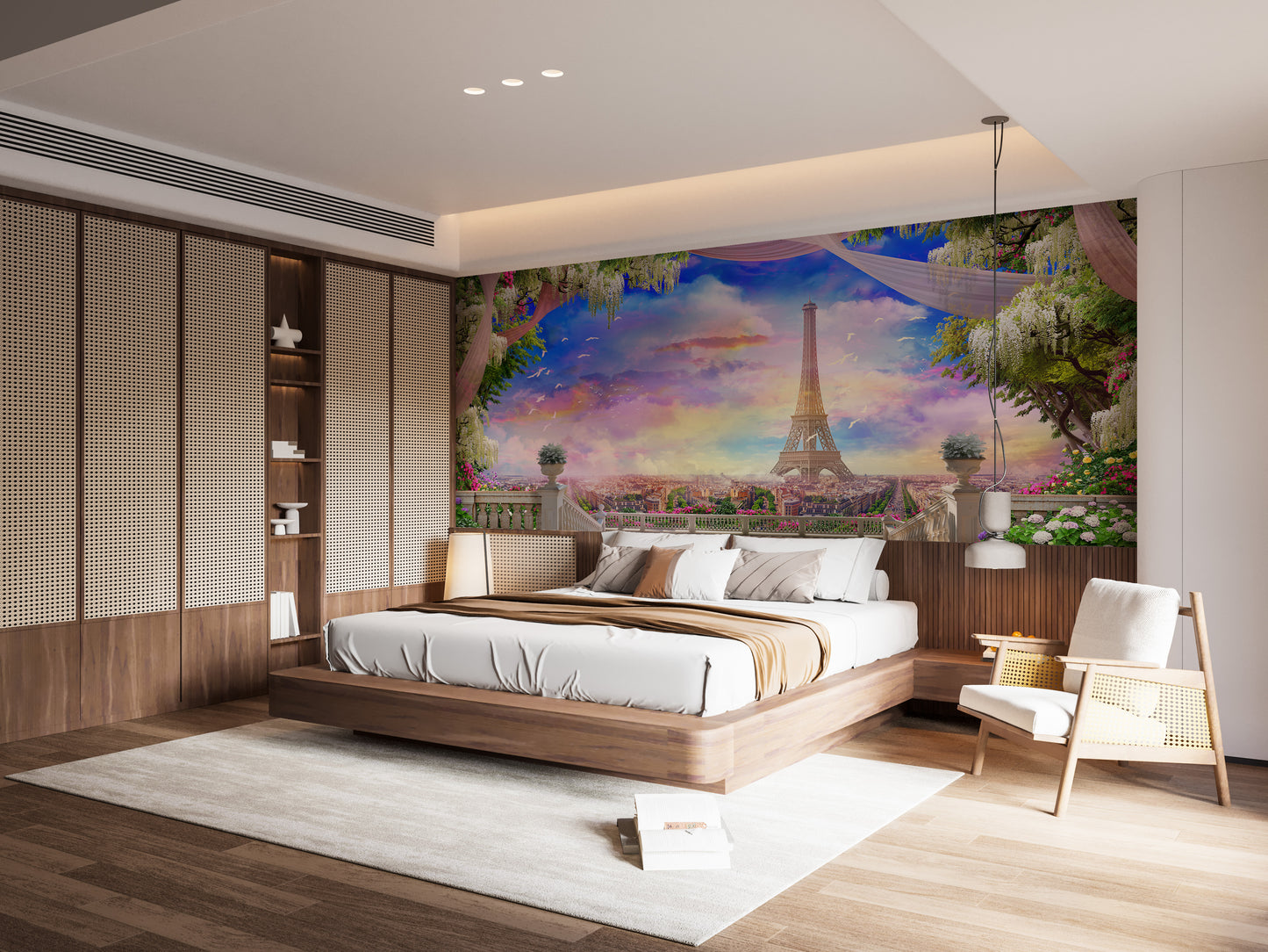 Stunning Blush Sunset Over Paris Wallpaper Mural
