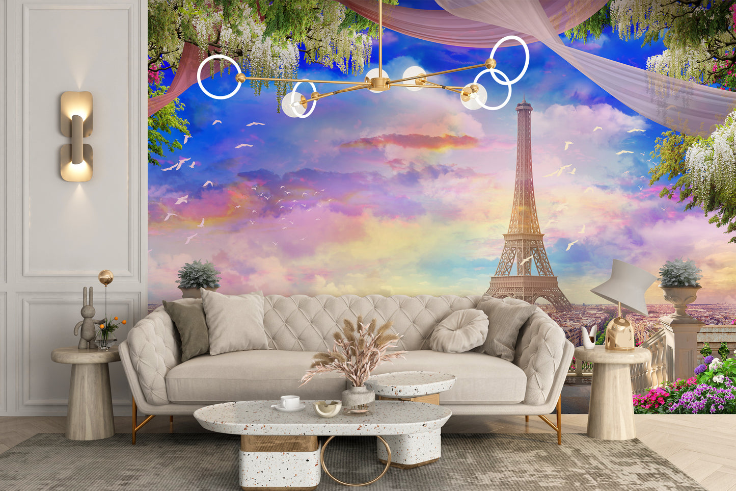 Peaceful Blush Sunset Over Paris Wallpaper Mural
