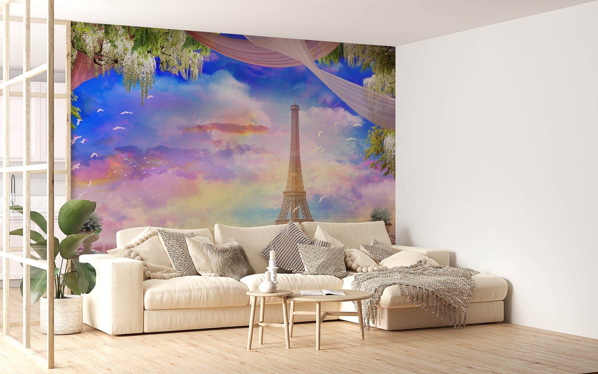 Romantic Blush Sunset Over Paris Wallpaper Mural
