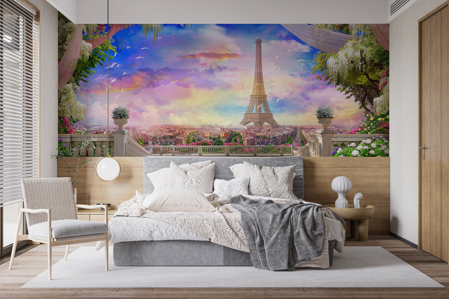 Beautiful Blush Sunset Over Paris Wallpaper Mural
