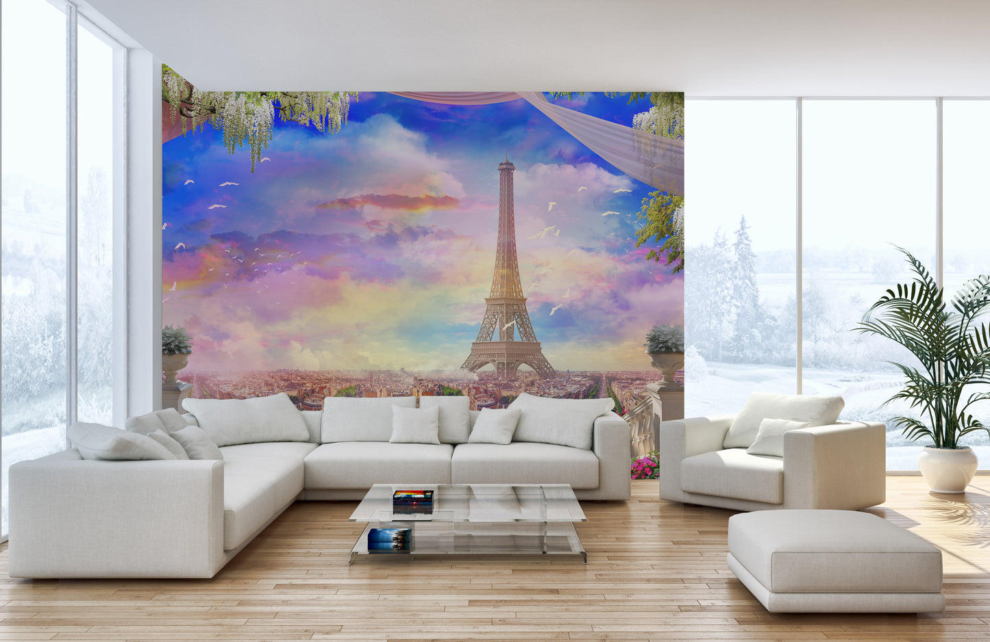 Paris Blush Sunset View Wallpaper Mural
