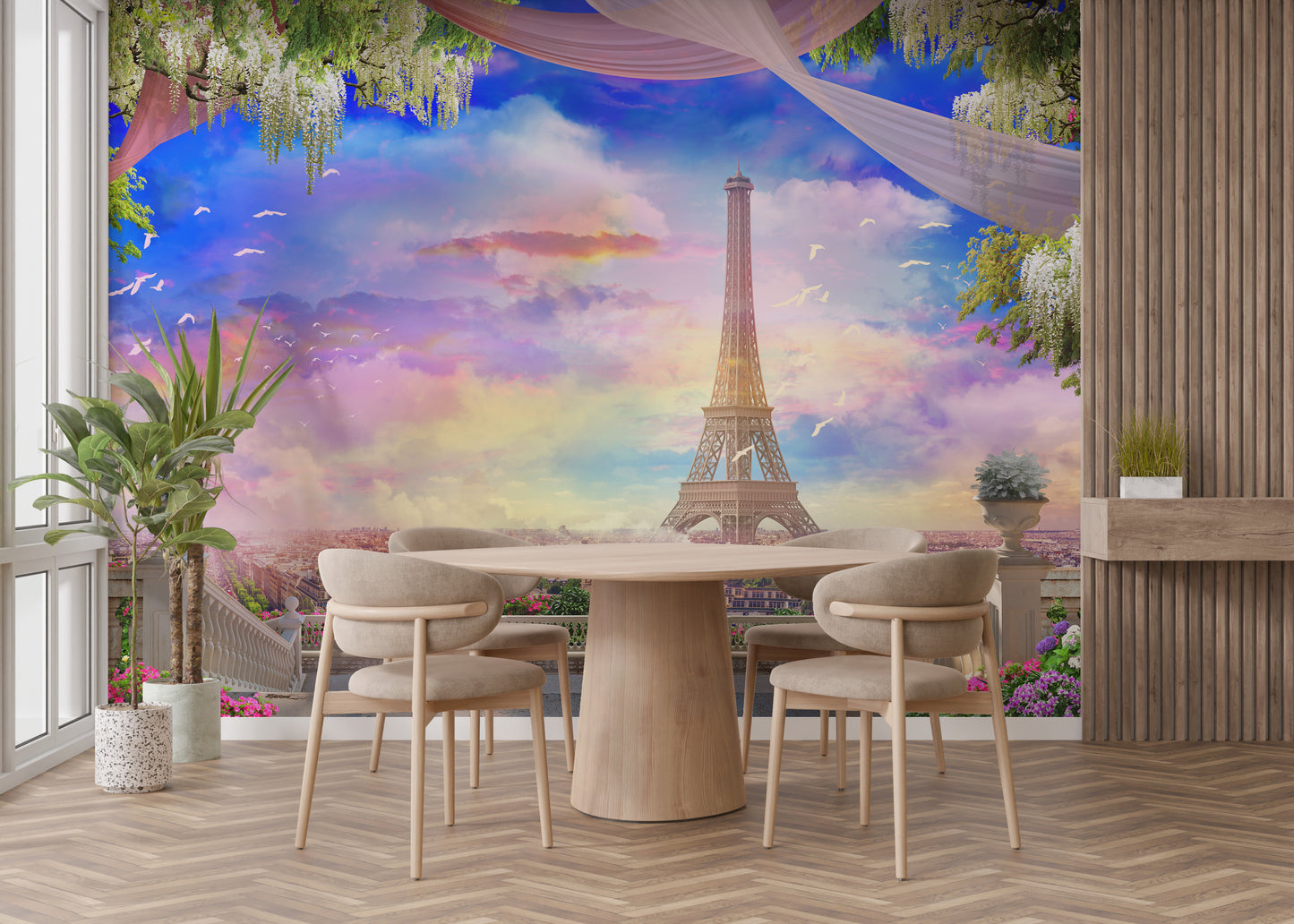 Blush Sunset Over Paris Wallpaper Mural
