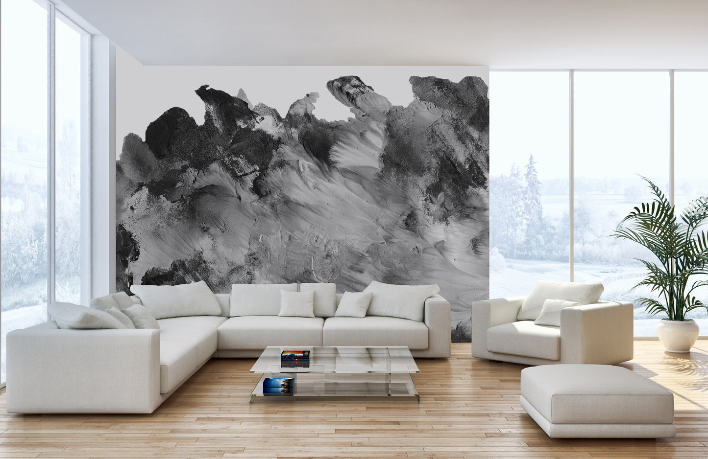 Grayscale Rustic Elegant Wall Mural Wallpaper for Rooms
