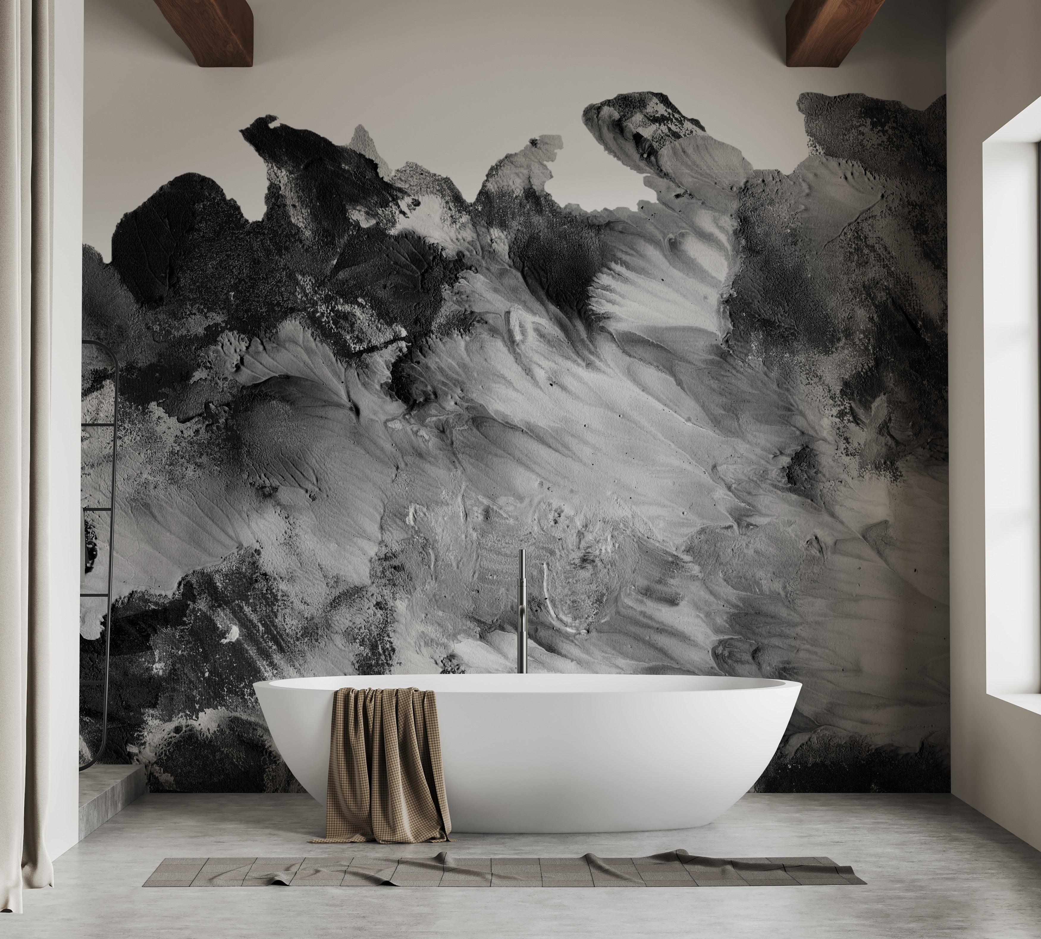 Elegant Grayscale Rustic Wall Mural Design for Walls
