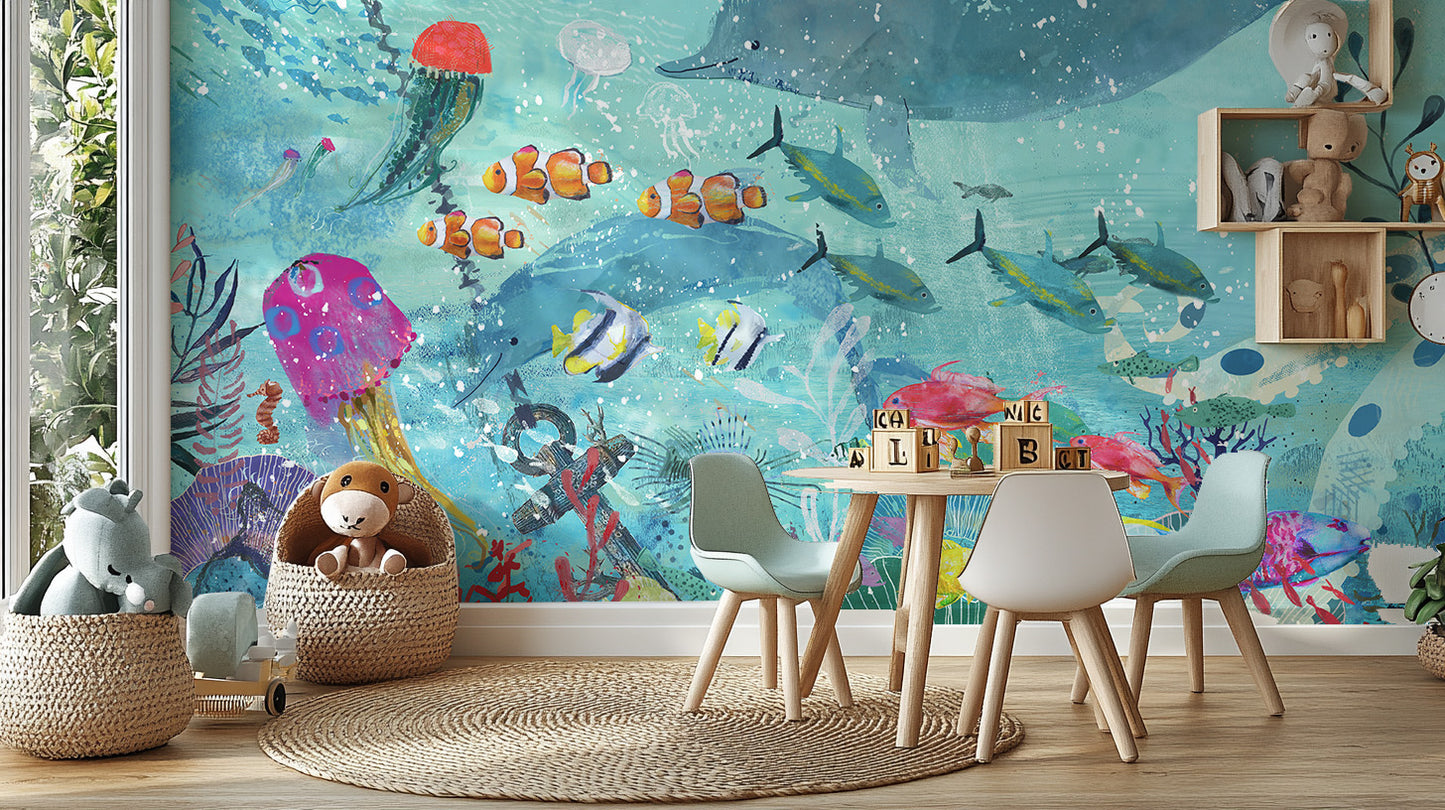 Watercolor Marine Life Design Wallpaper Mural
