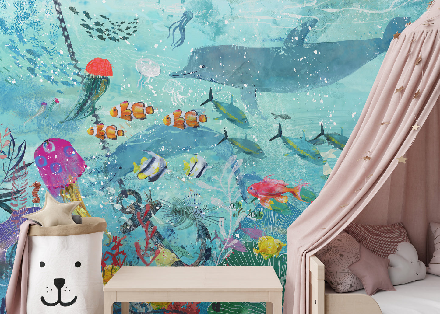 Watercolor Marine Life Wallpaper Mural for Walls
