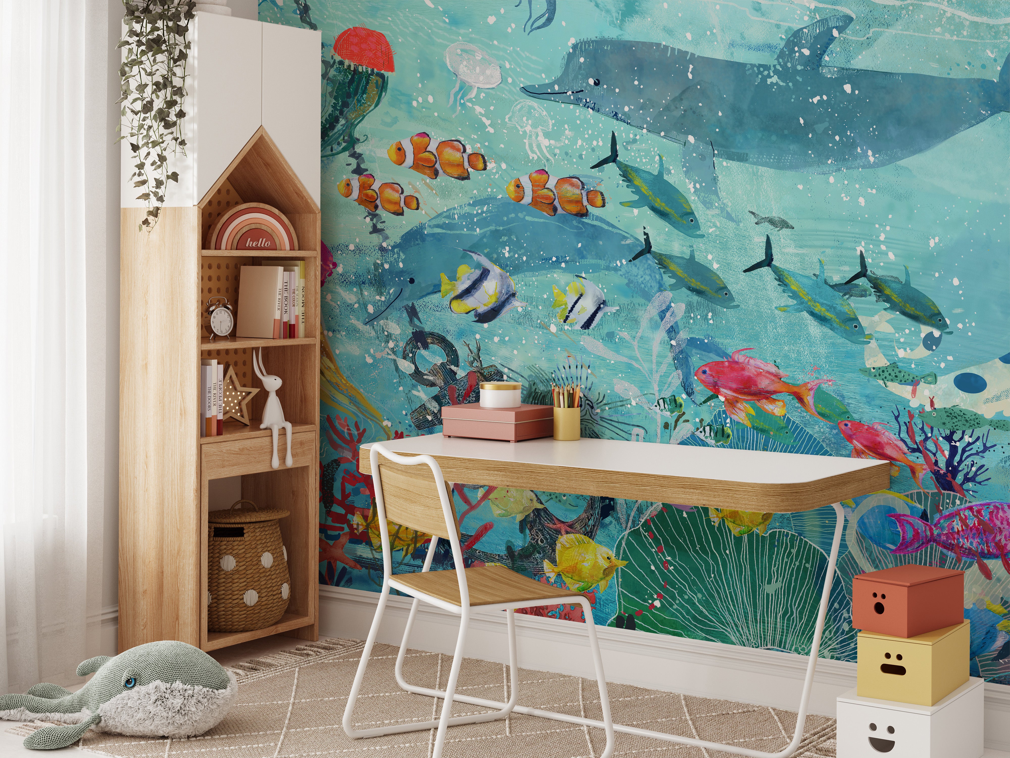 Marine Life Watercolor Wallpaper Mural Decor
