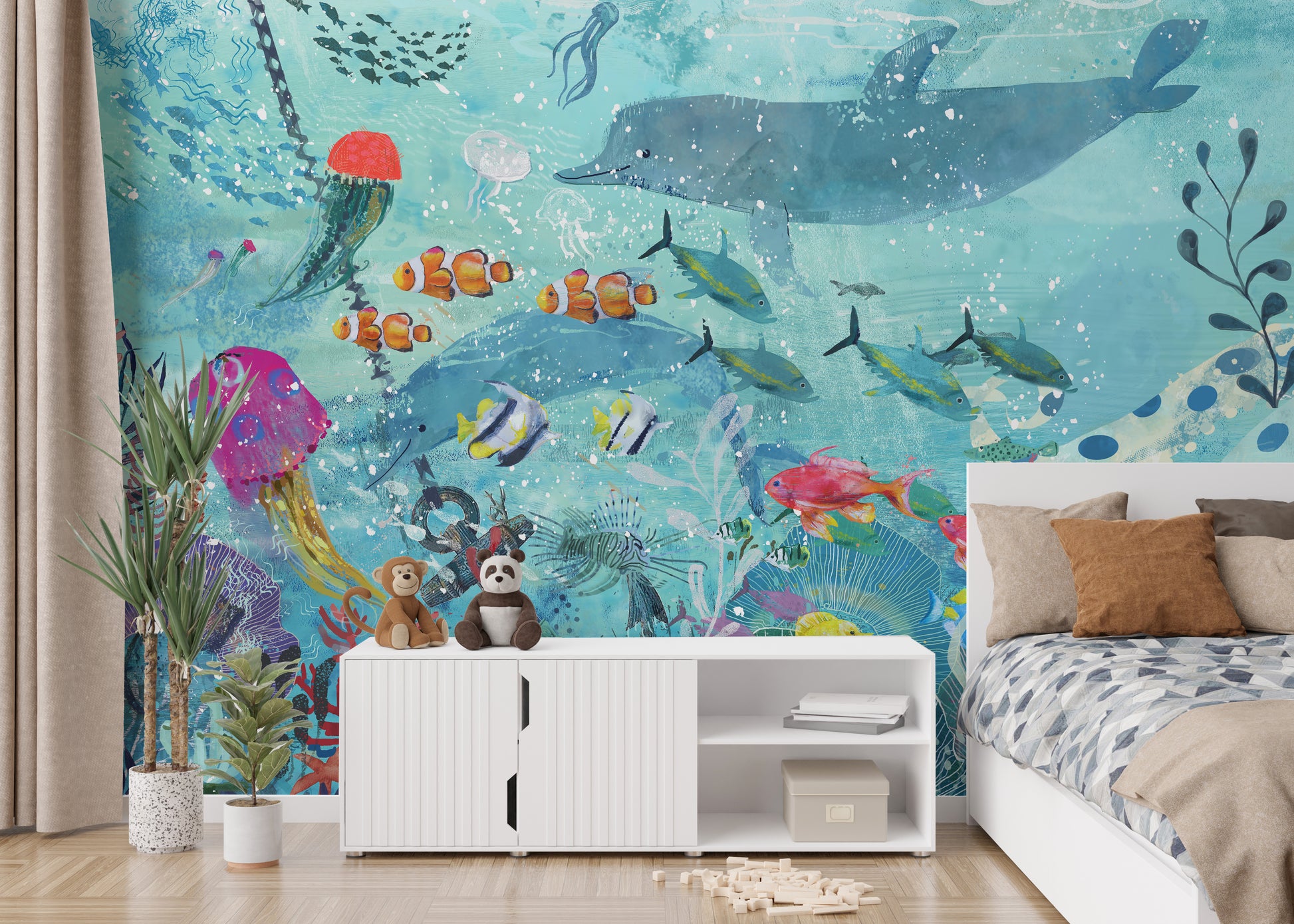 Watercolor Marine Life Ocean Wallpaper Mural
