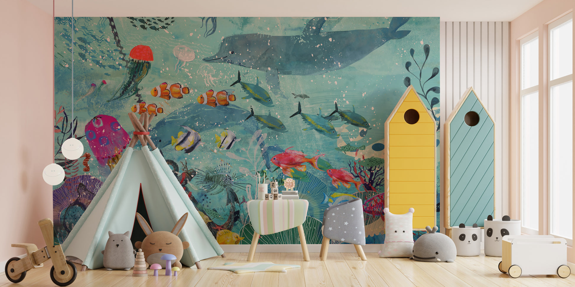 Marine Life Watercolor Style Wallpaper Mural
