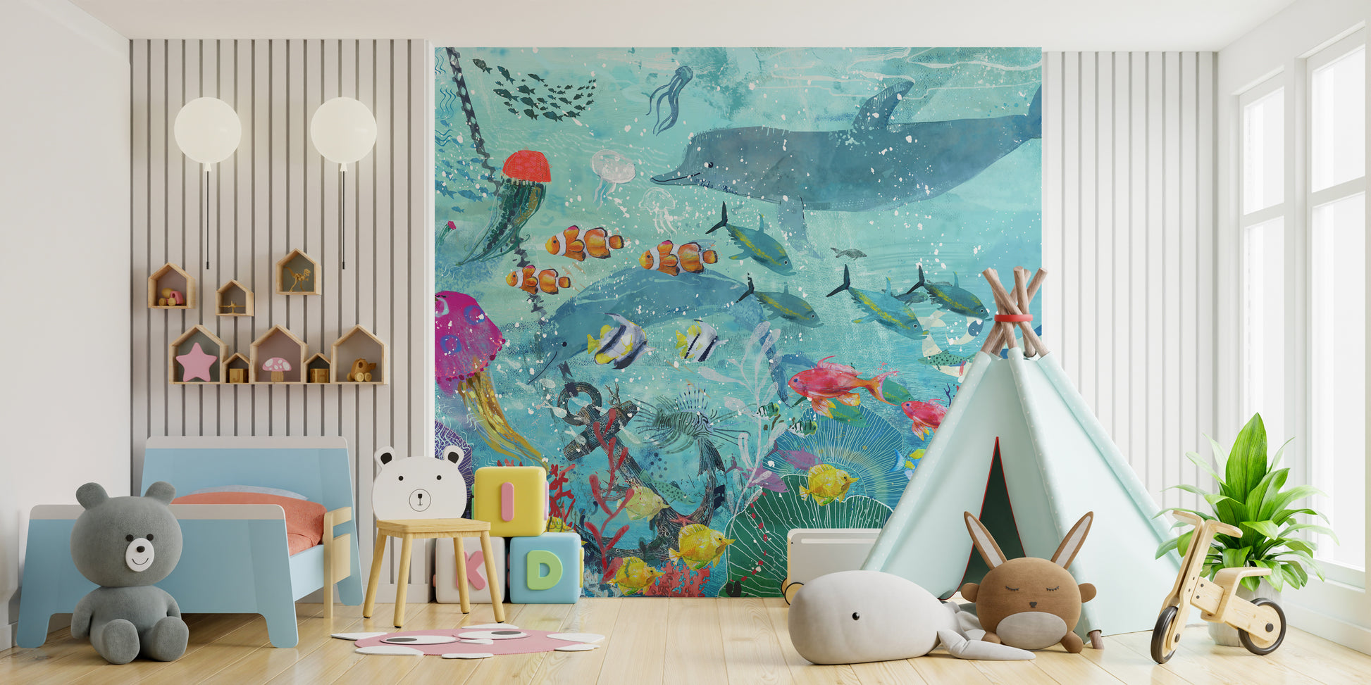 Watercolor Marine Life Mural Wallpaper for Walls
