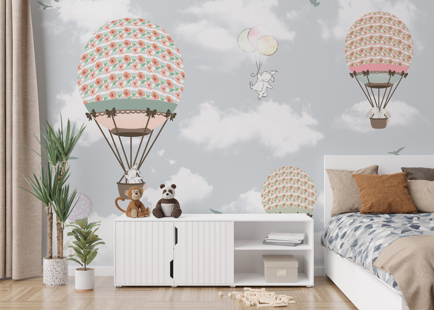 Wildlife Wonderland Ballooning Scene Wallpaper Mural
