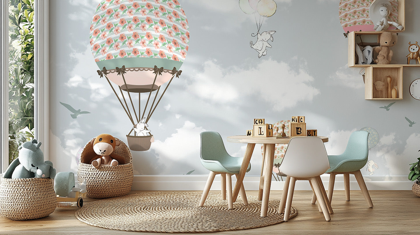 Wildlife Wonderland Ballooning Design Wallpaper Mural
