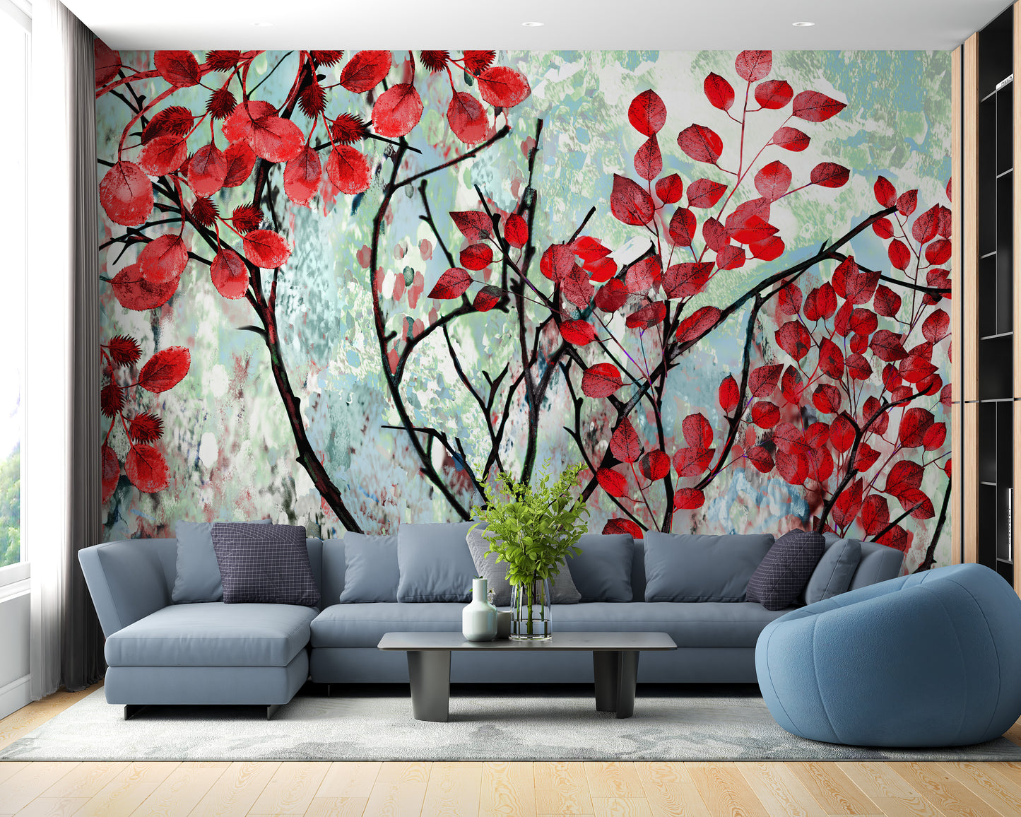 Vibrant Red Leaves Wallpaper Mural for your space
