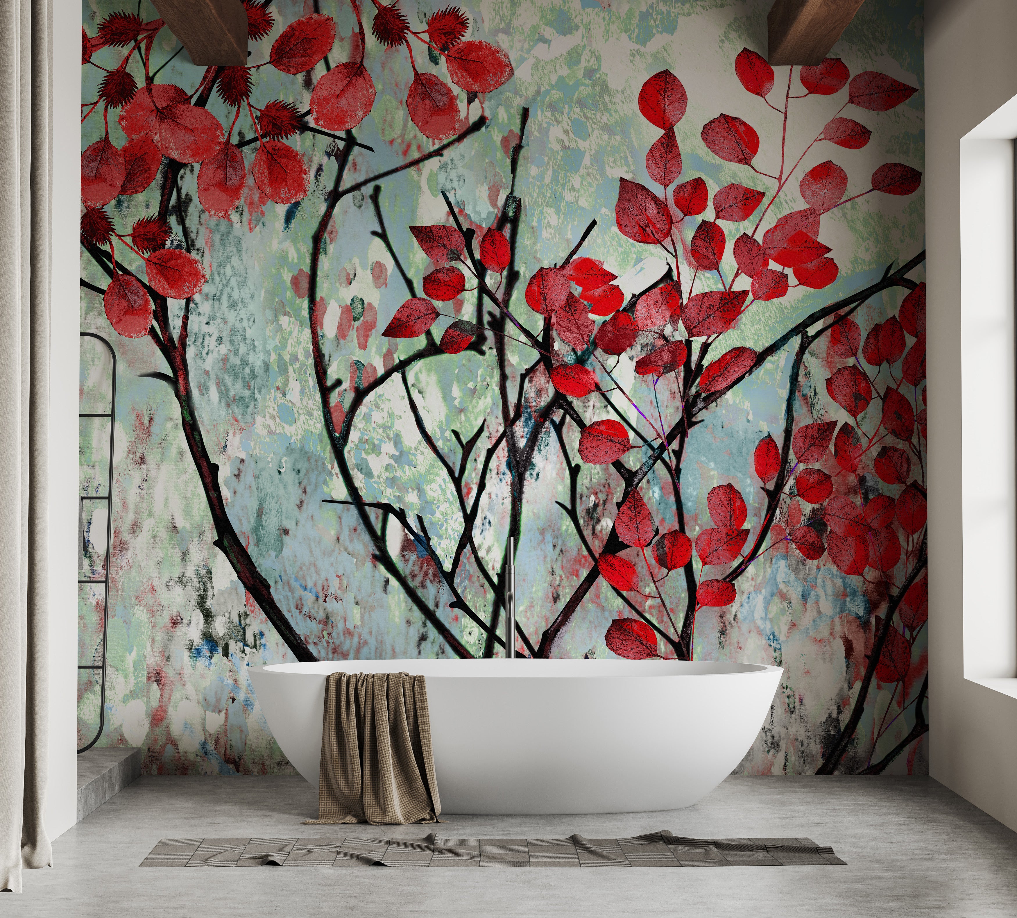 Red Leaves Wallpaper Mural - A splash of vibrant color
