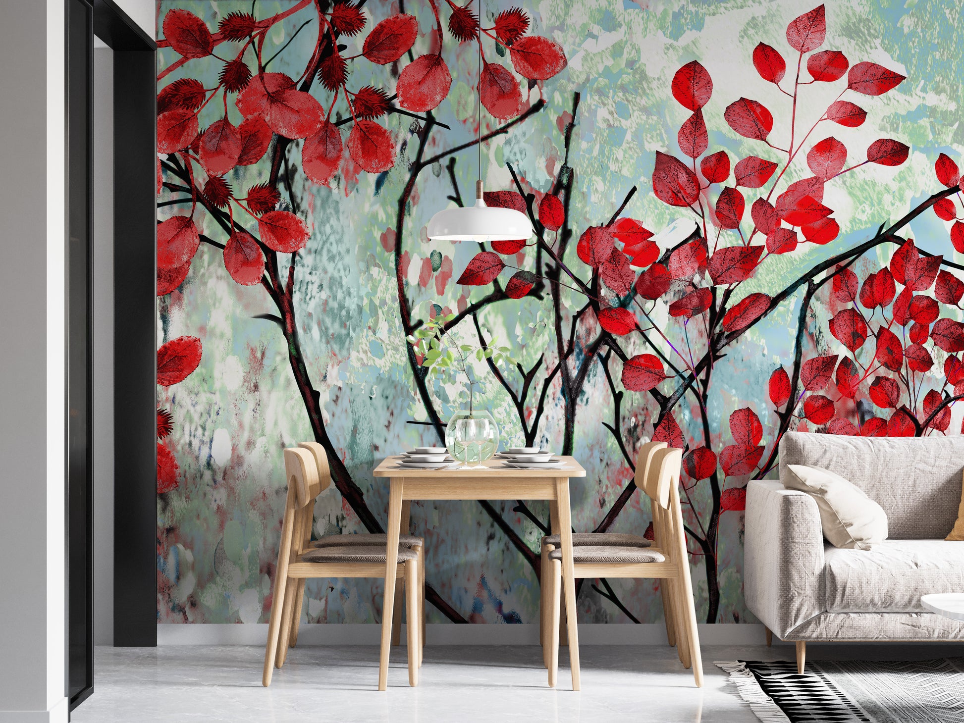 Bold Red Leaves Wall Art Mural for any space
