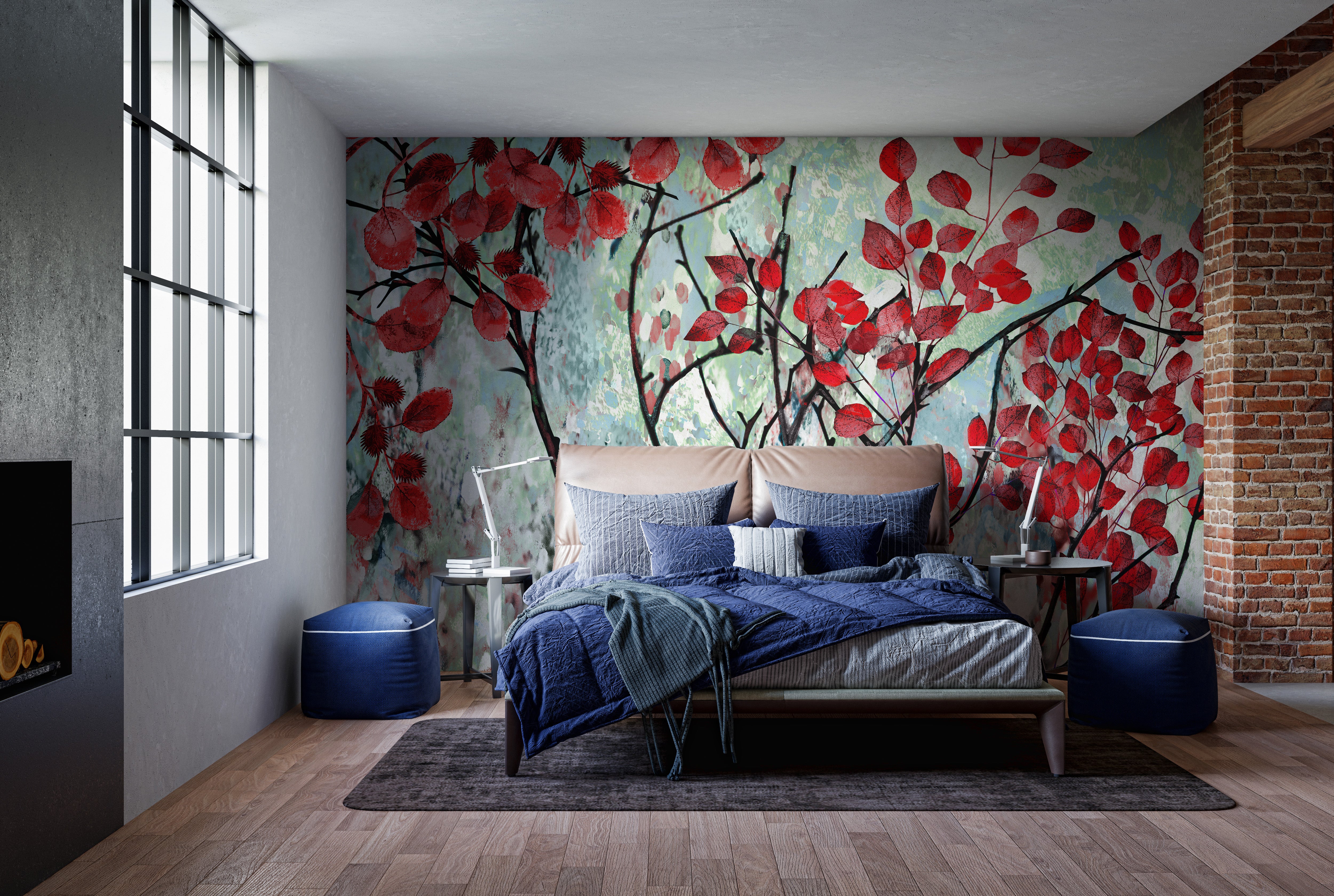 Red Leaves Wallpaper Mural with vibrant colors
